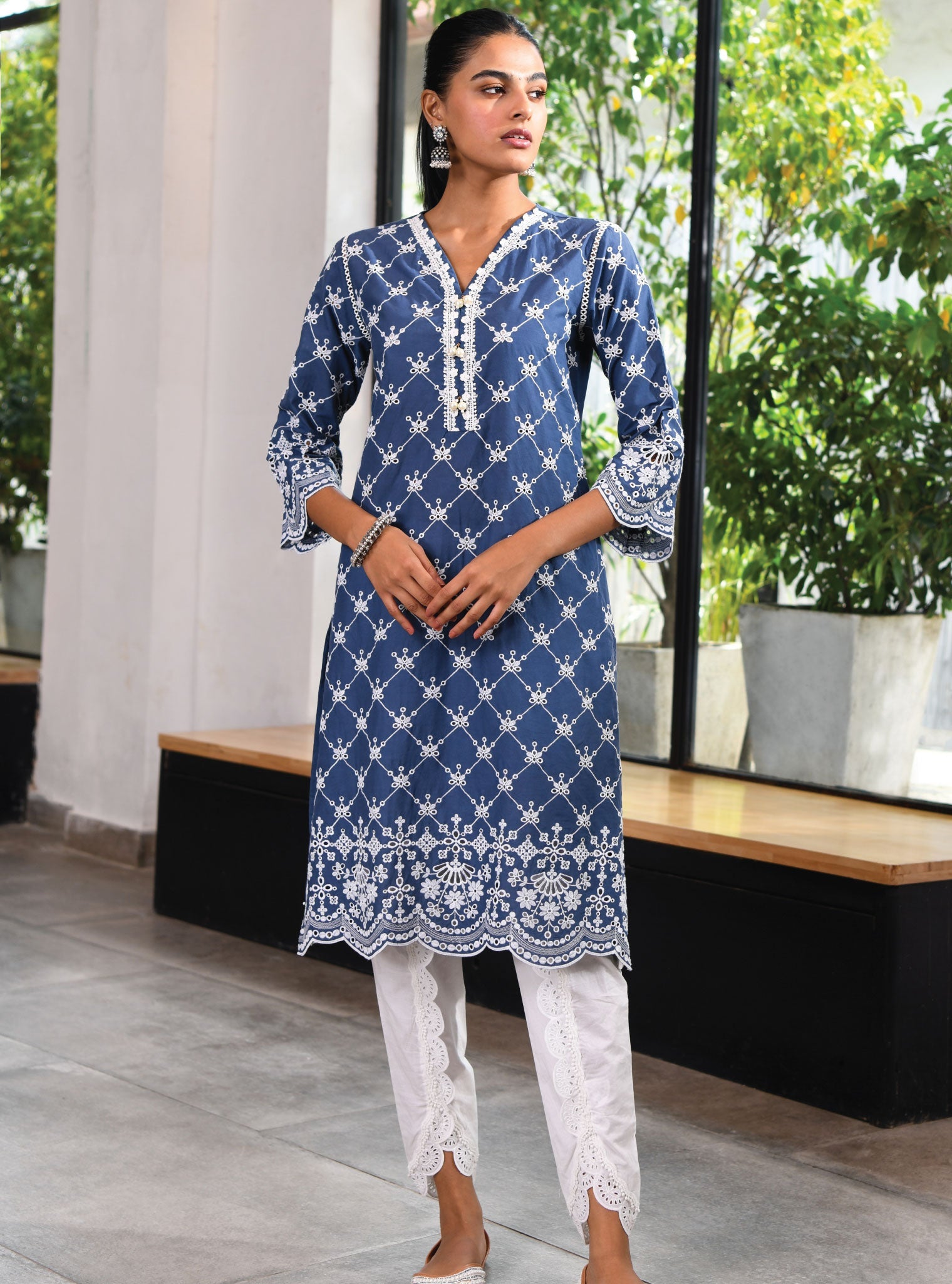 Mulmul Supima Cotton Perth Navy Kurta