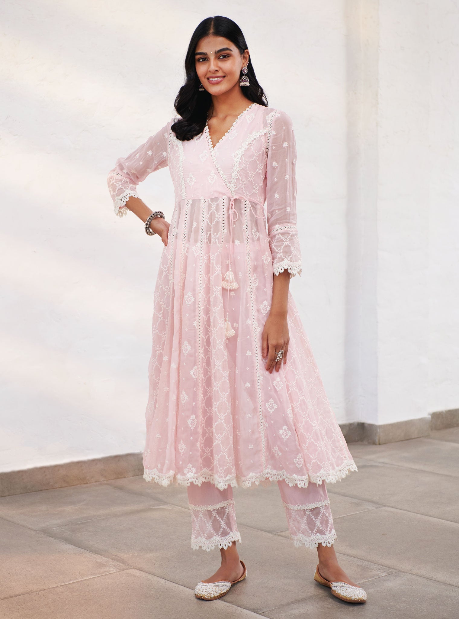 Morey Organza Pink Anarkali Kurta Set