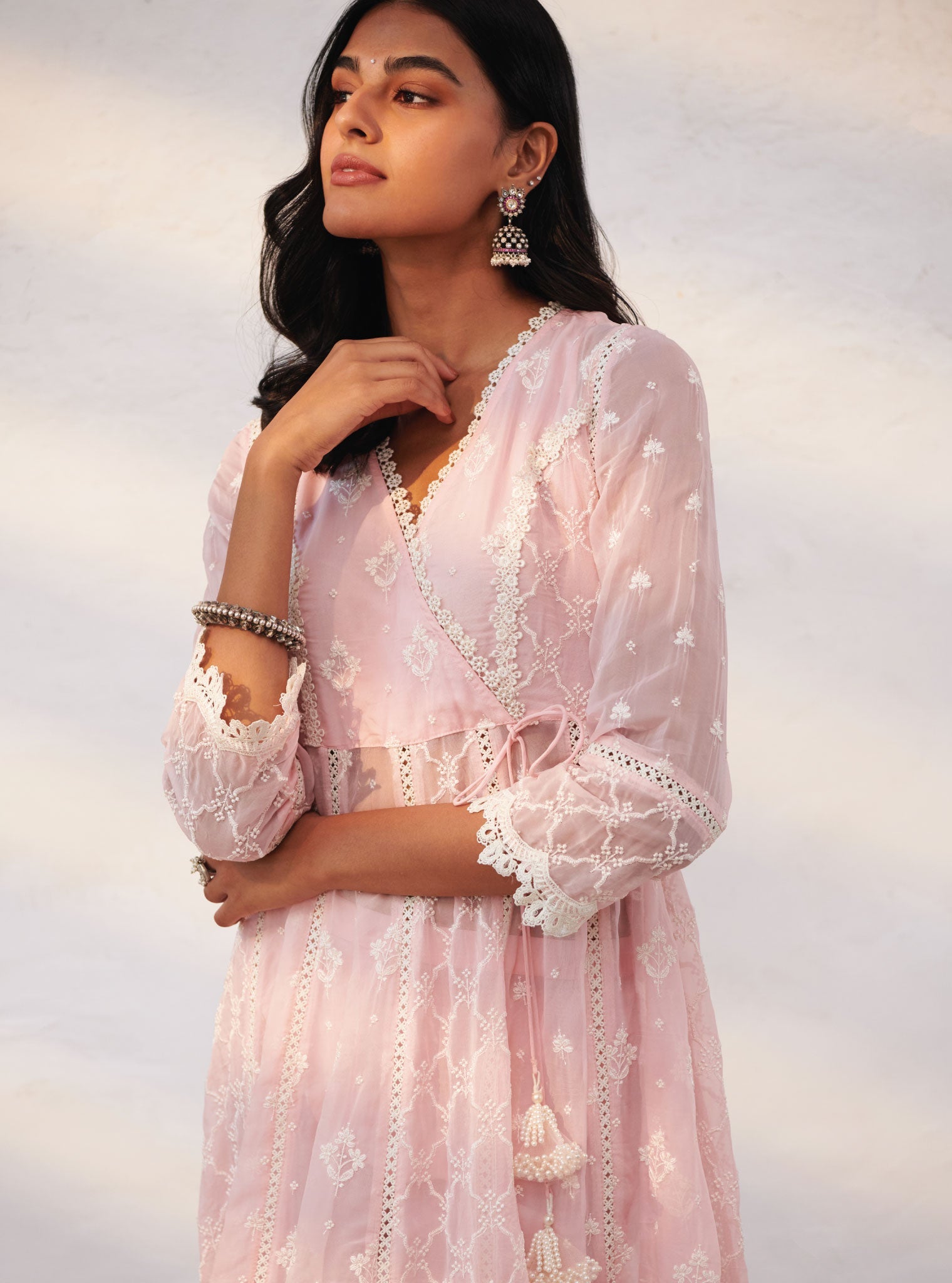 Morey Organza Pink Anarkali Kurta Set