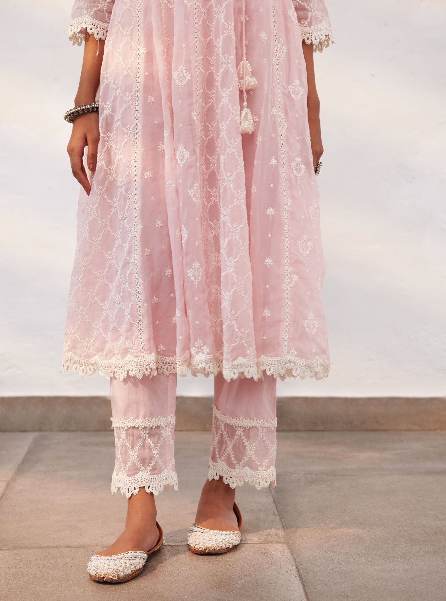 Morey Organza Pink Anarkali Kurta Set