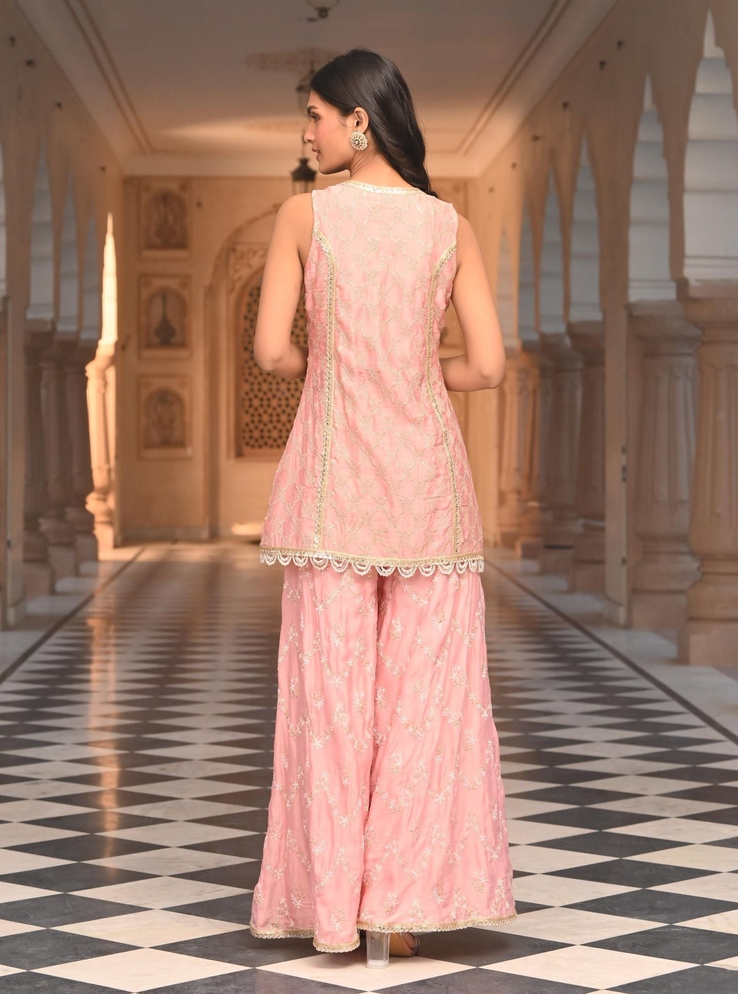 Ainah Organza Satin Light Pink Kurta with Sharara Set
