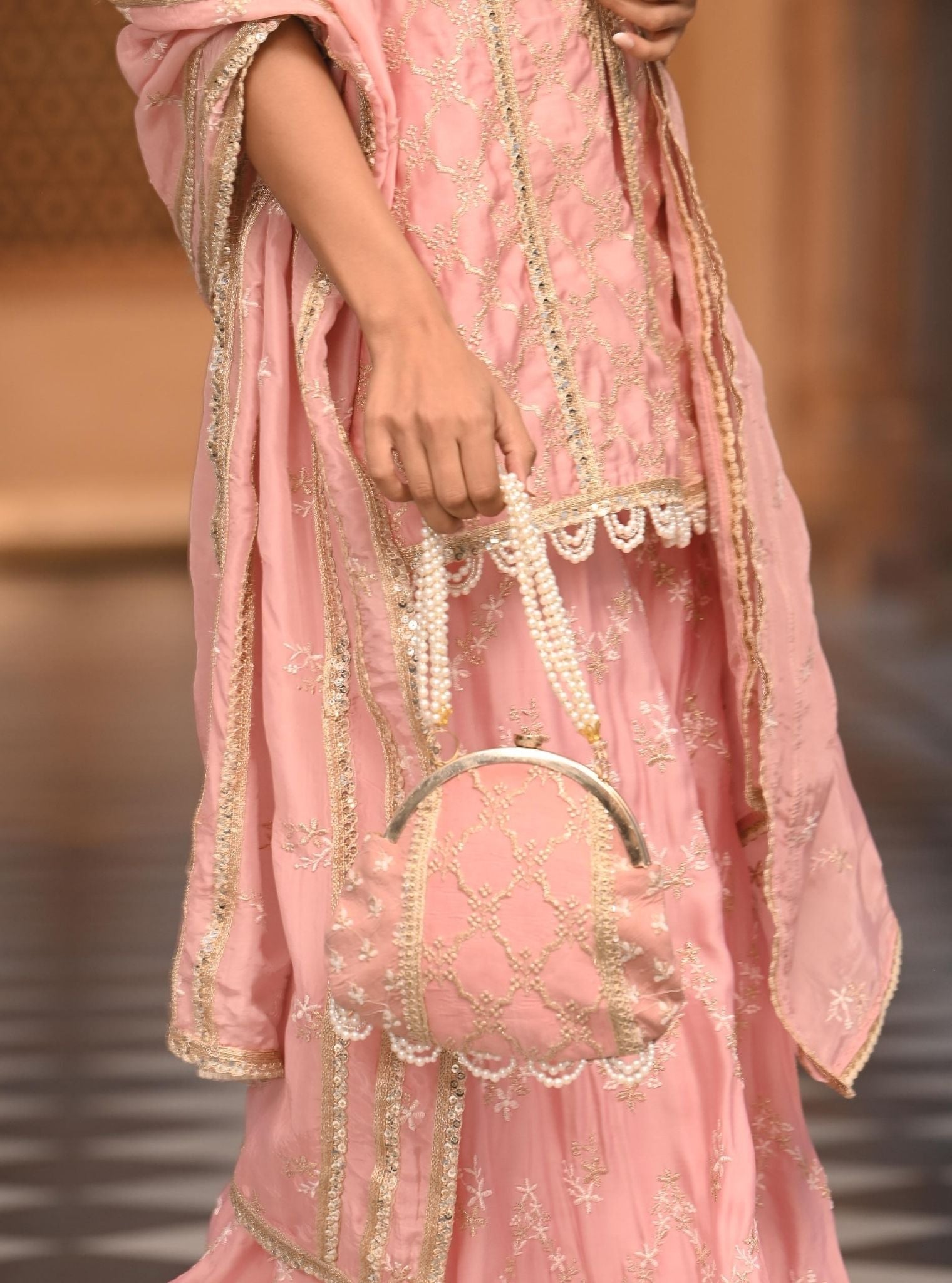 Ainah Organza Satin Light Pink Kurta with Sharara Set