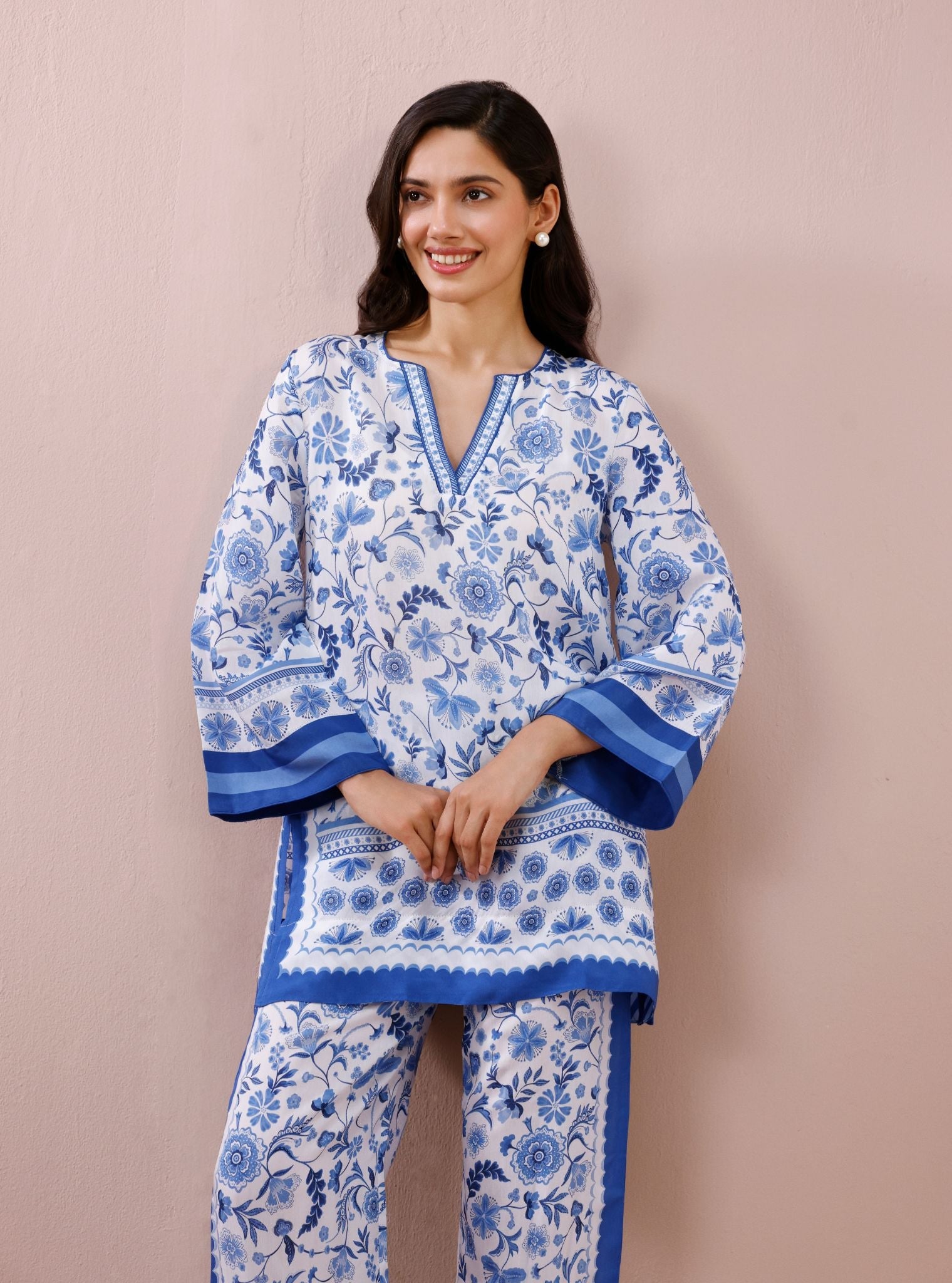 Saurmi Lawn White & Navy Co-ord Set