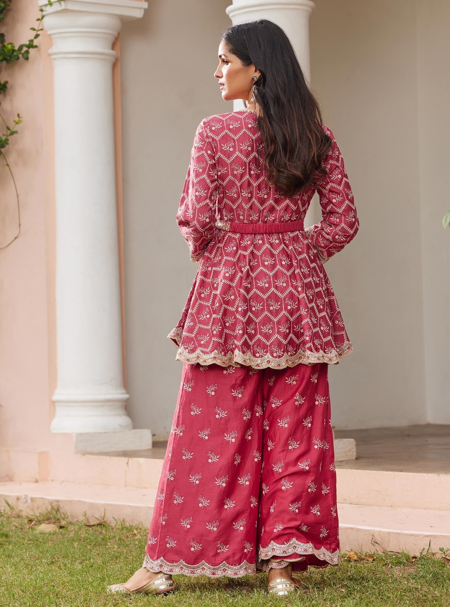 Bisini Pima Red Top with Sharara Set