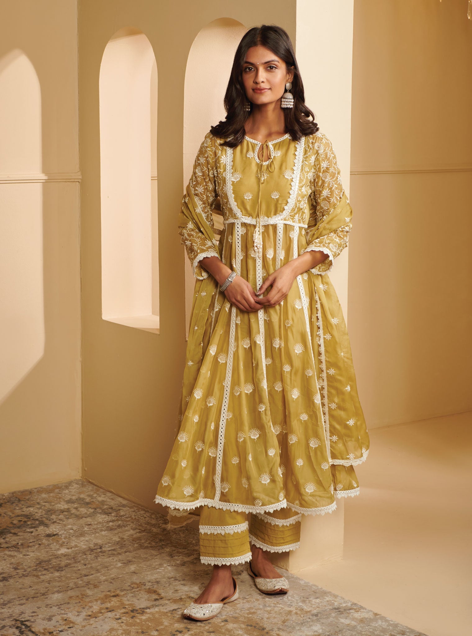 Prasatti Organza Green Anarkali Kurta Set