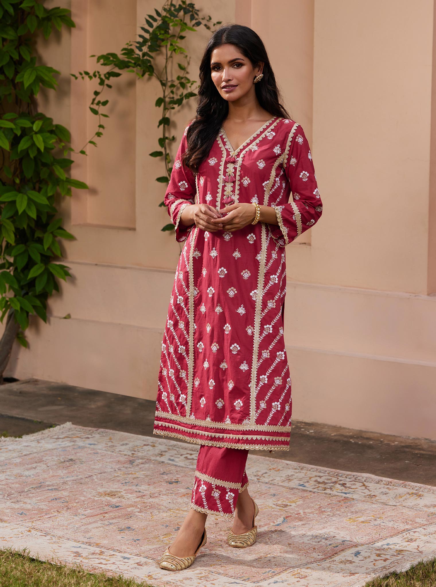 Titli Supima Cotton Red Kurta Set