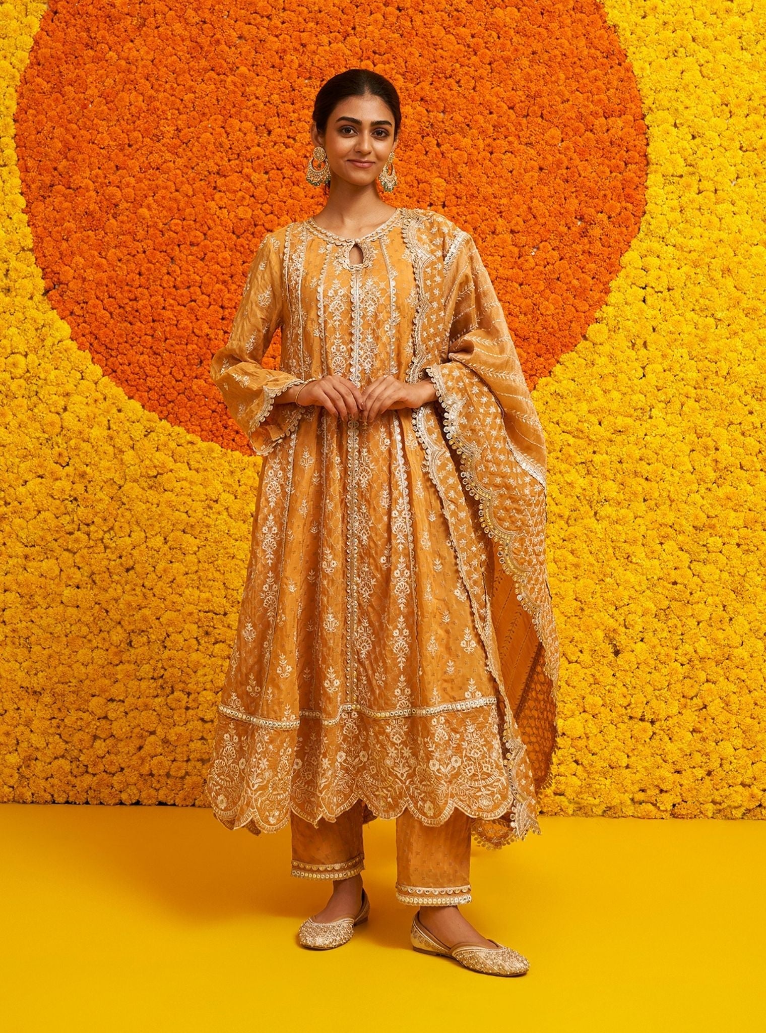 Chalka Banarsi Mustard Anarkali Kurta Set