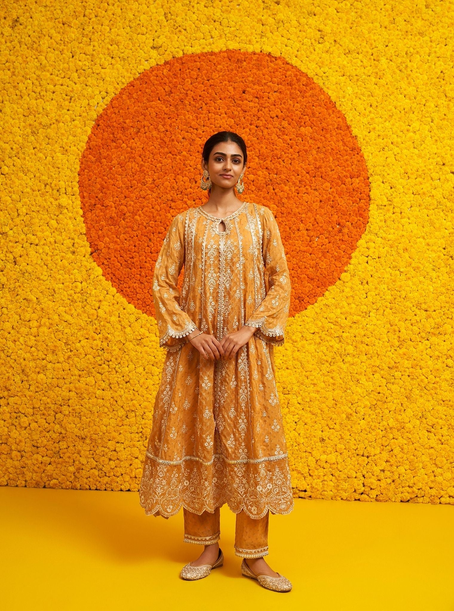 Chalka Banarsi Mustard Anarkali Kurta Set