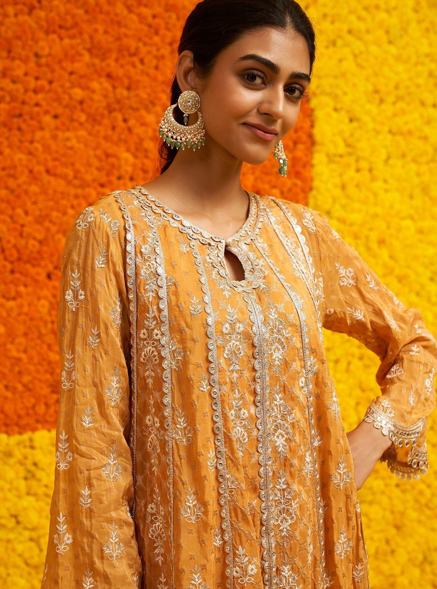 Chalka Banarsi Mustard Anarkali Kurta Set