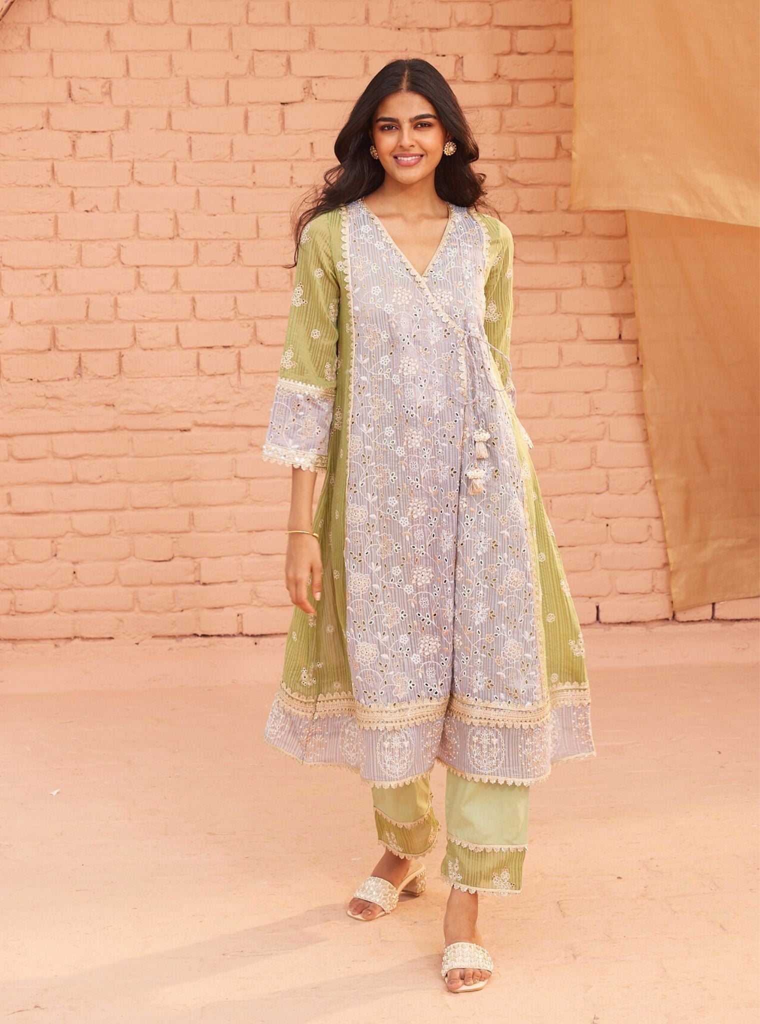 Vanessa Banarsi Blue Anarkali Kurta Set