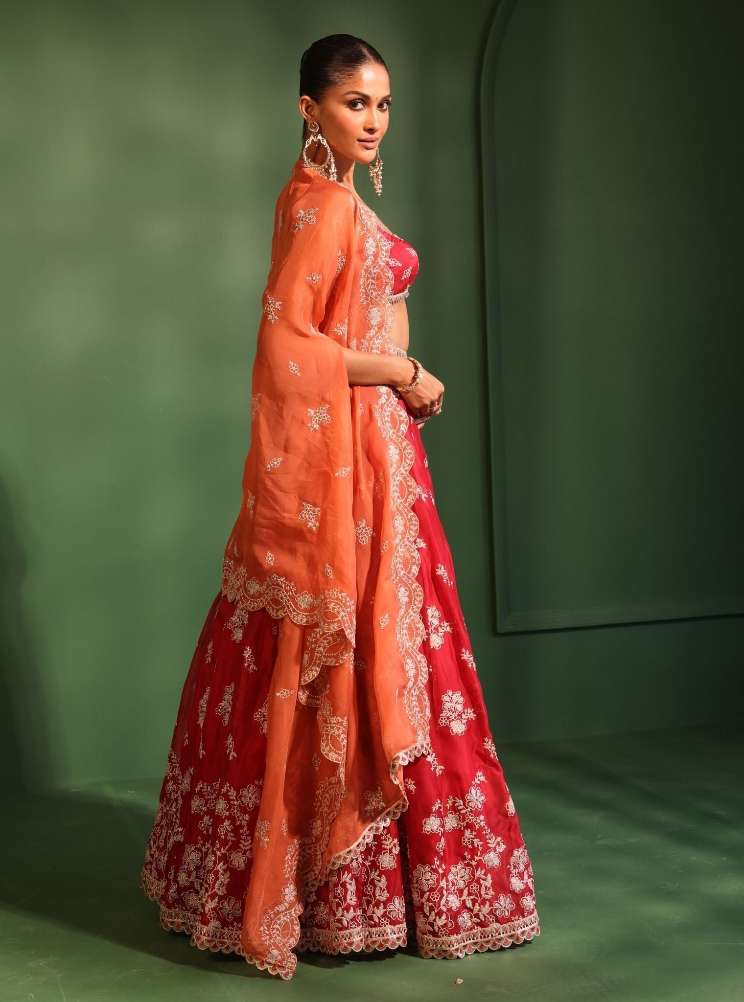Jugnu Organza Red Lehenga