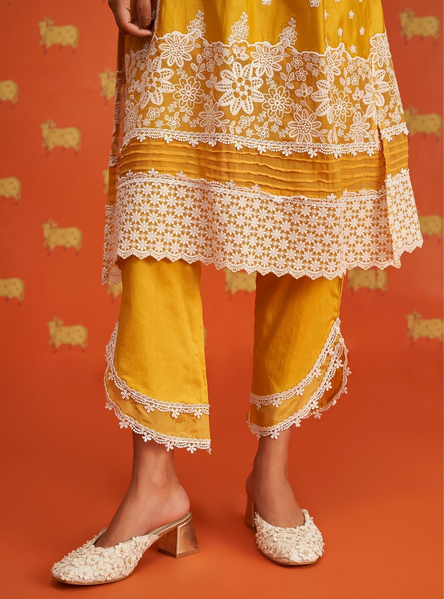 Piti Pima Satin Yellow Kurta Set