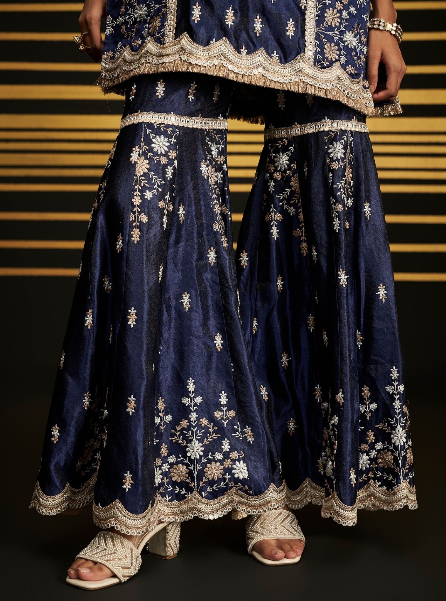 Satranga Tissue Linen Satin Navy Kurta Set