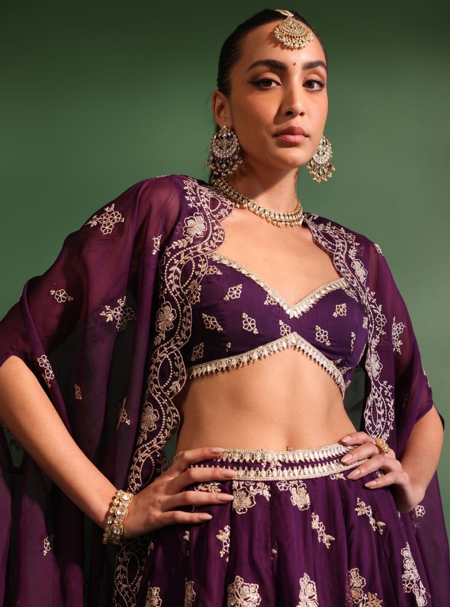 Jugnu Organza Purple Lehenga