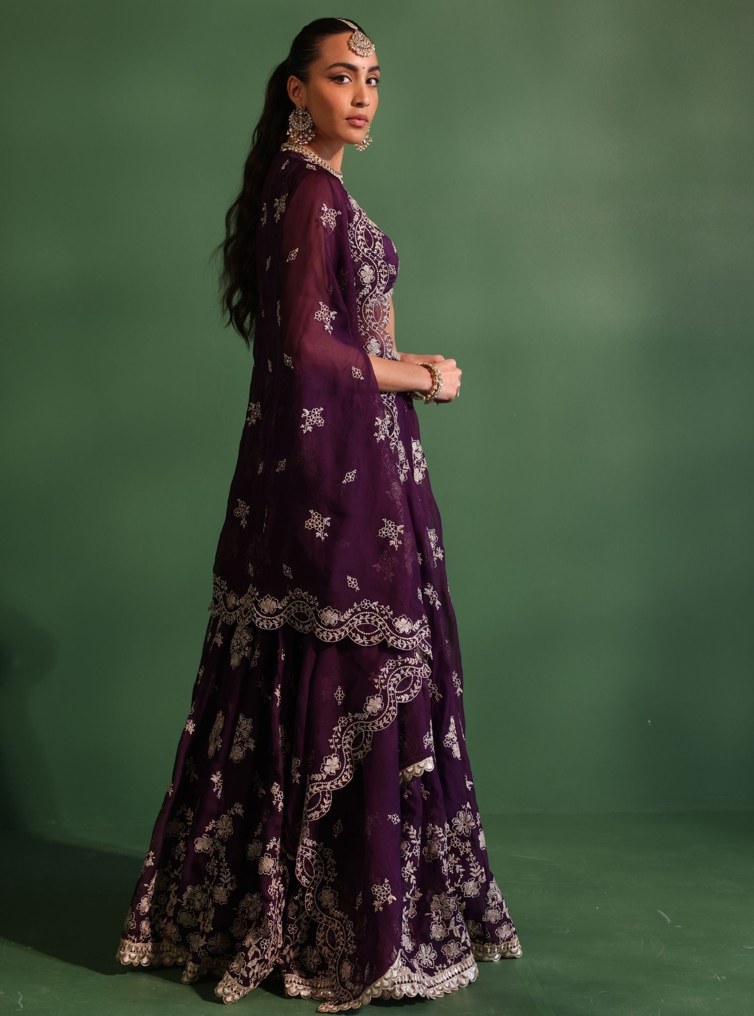 Jugnu Organza Purple Lehenga