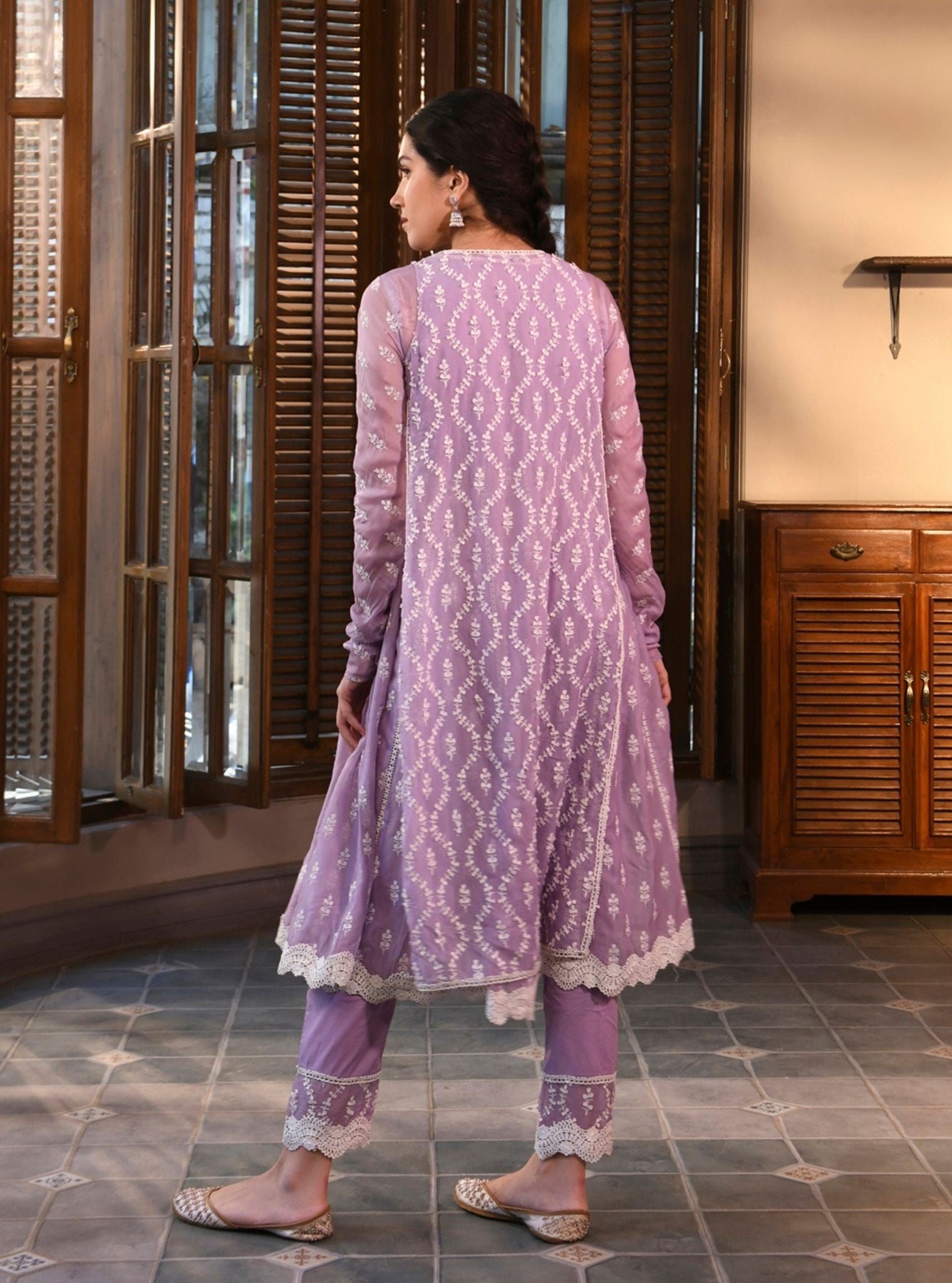 Kira Organza Lavender Anarkali Kurta Set