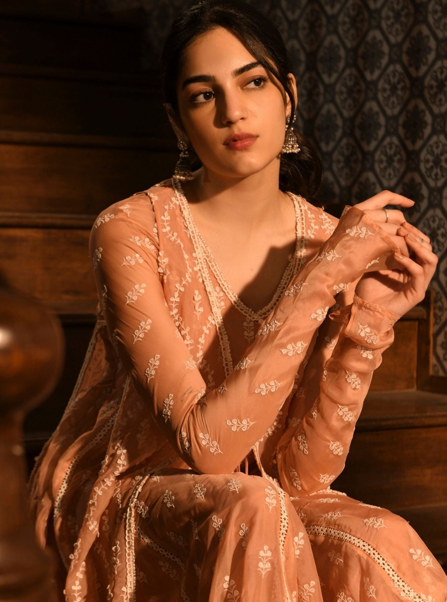 Kira Organza Peach Anarkali Kurta Set