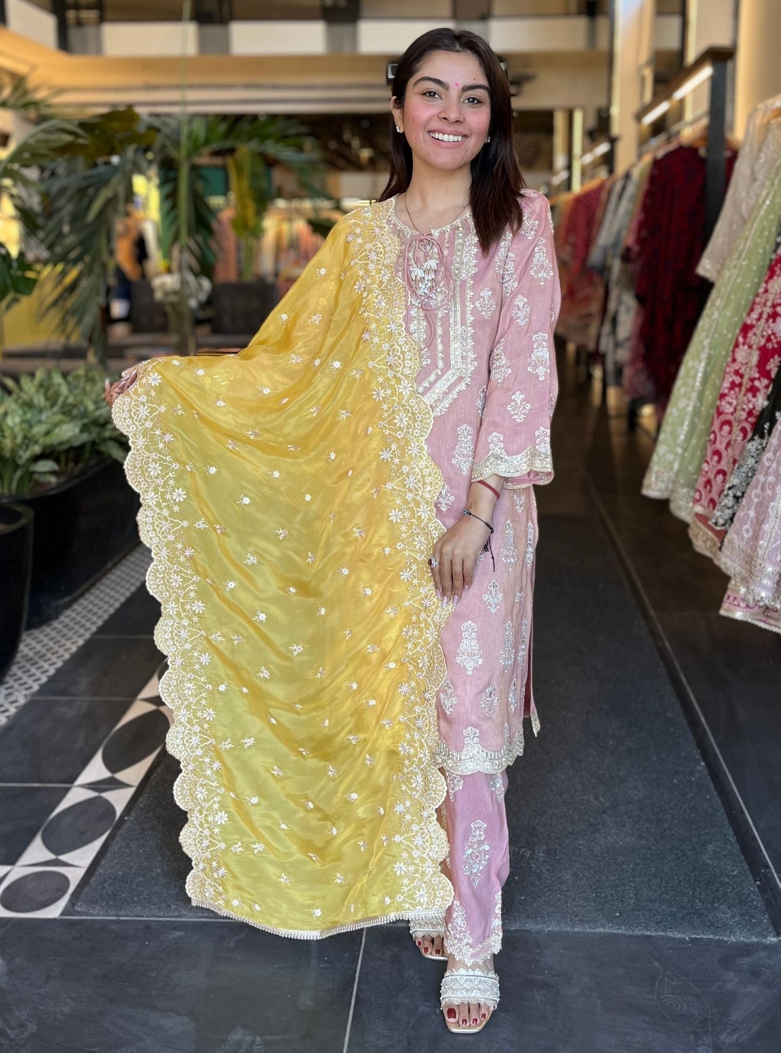 Intira Tissue Linen Pink Kurta Set