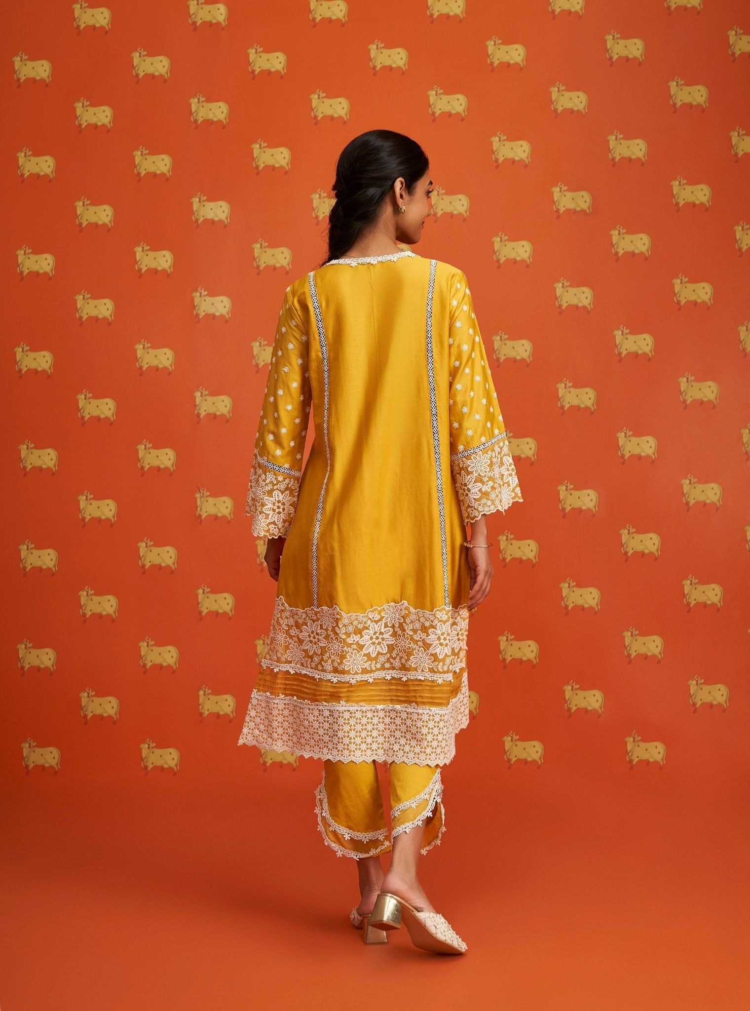 Piti Pima Satin Yellow Kurta Set