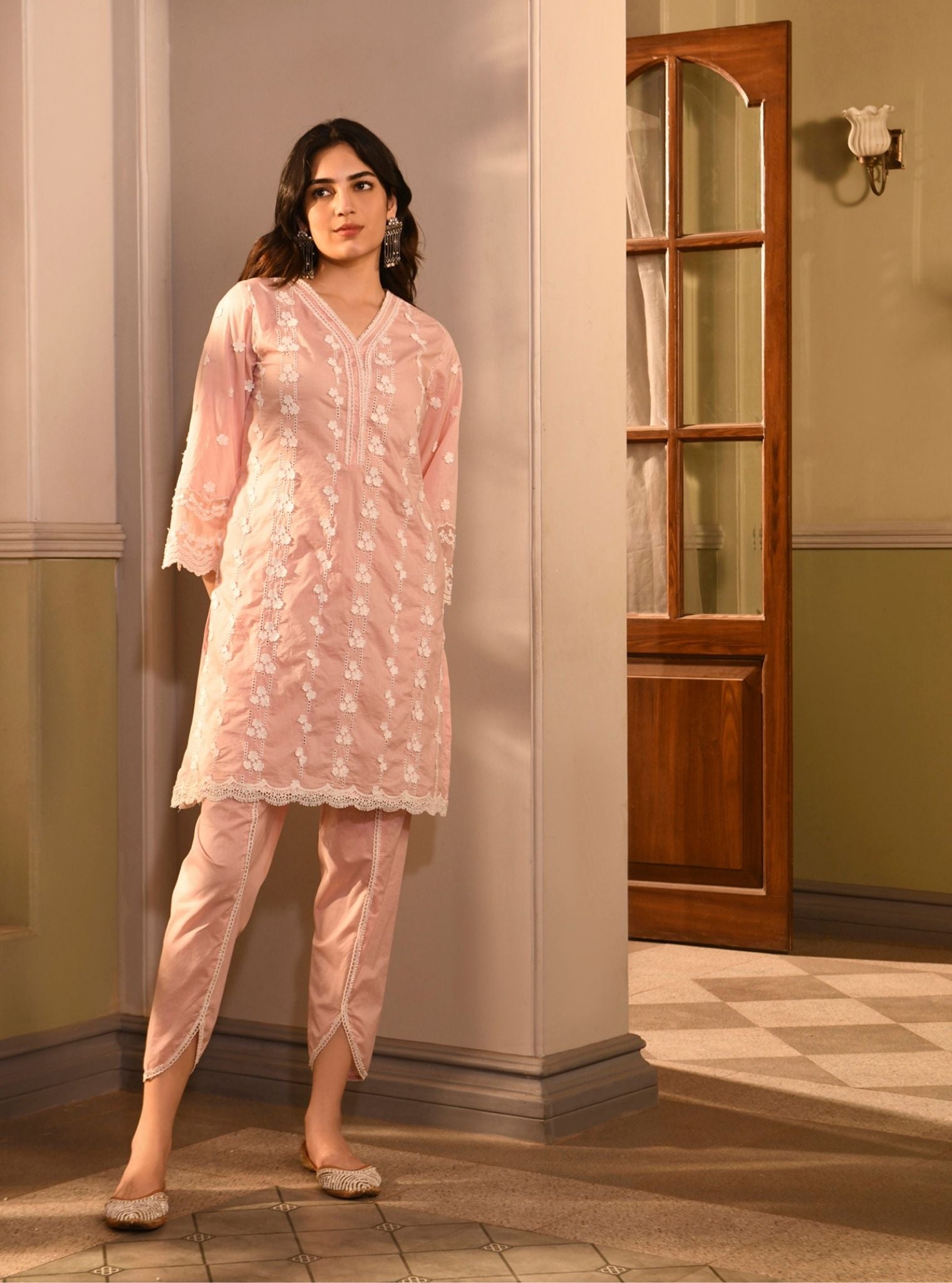 Arezoo Supima Cotton Light Pink Kurta with Dhoti Pant Set