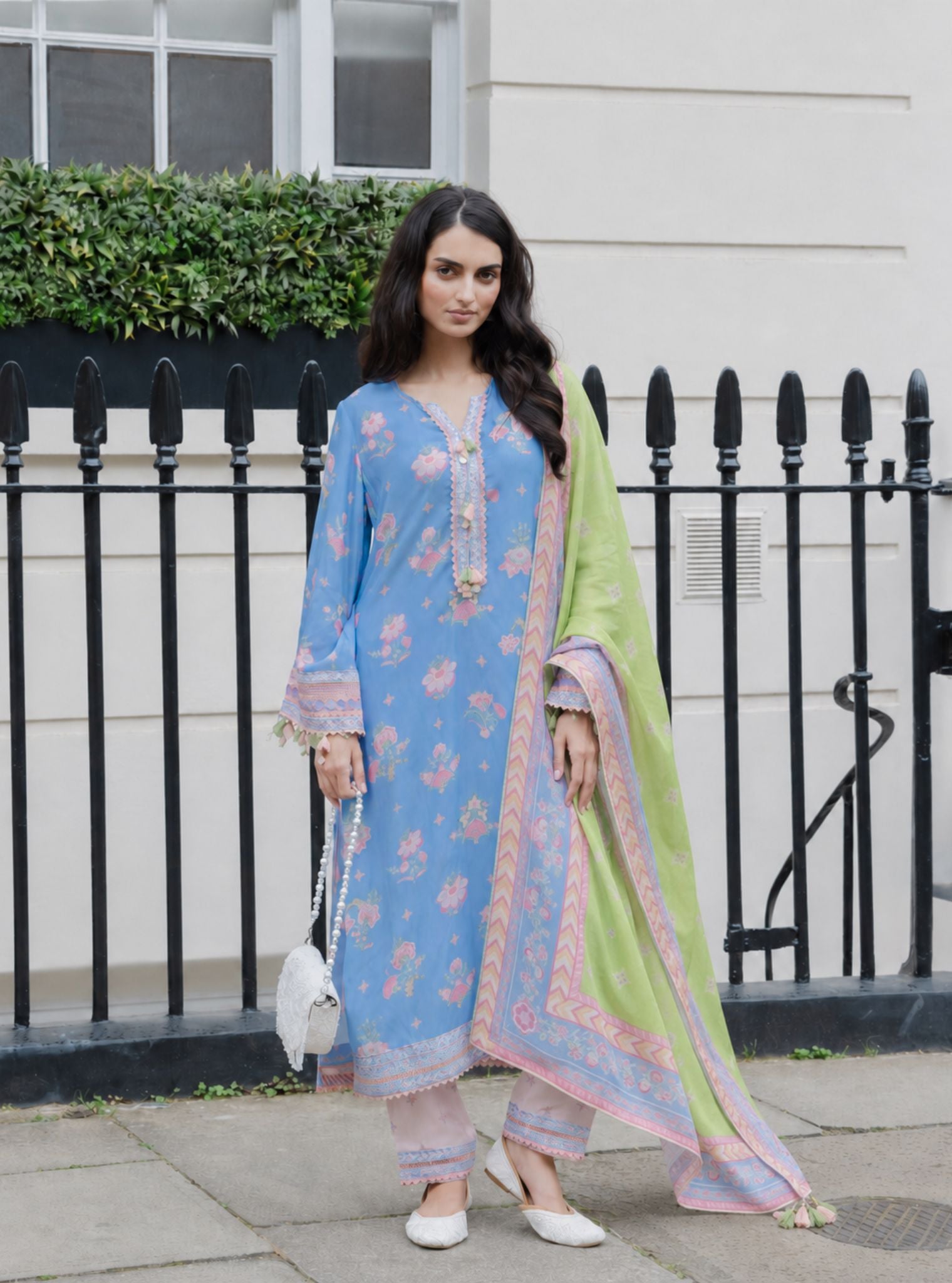 Sehar Lawn Printed Steel Blue Kurta Set