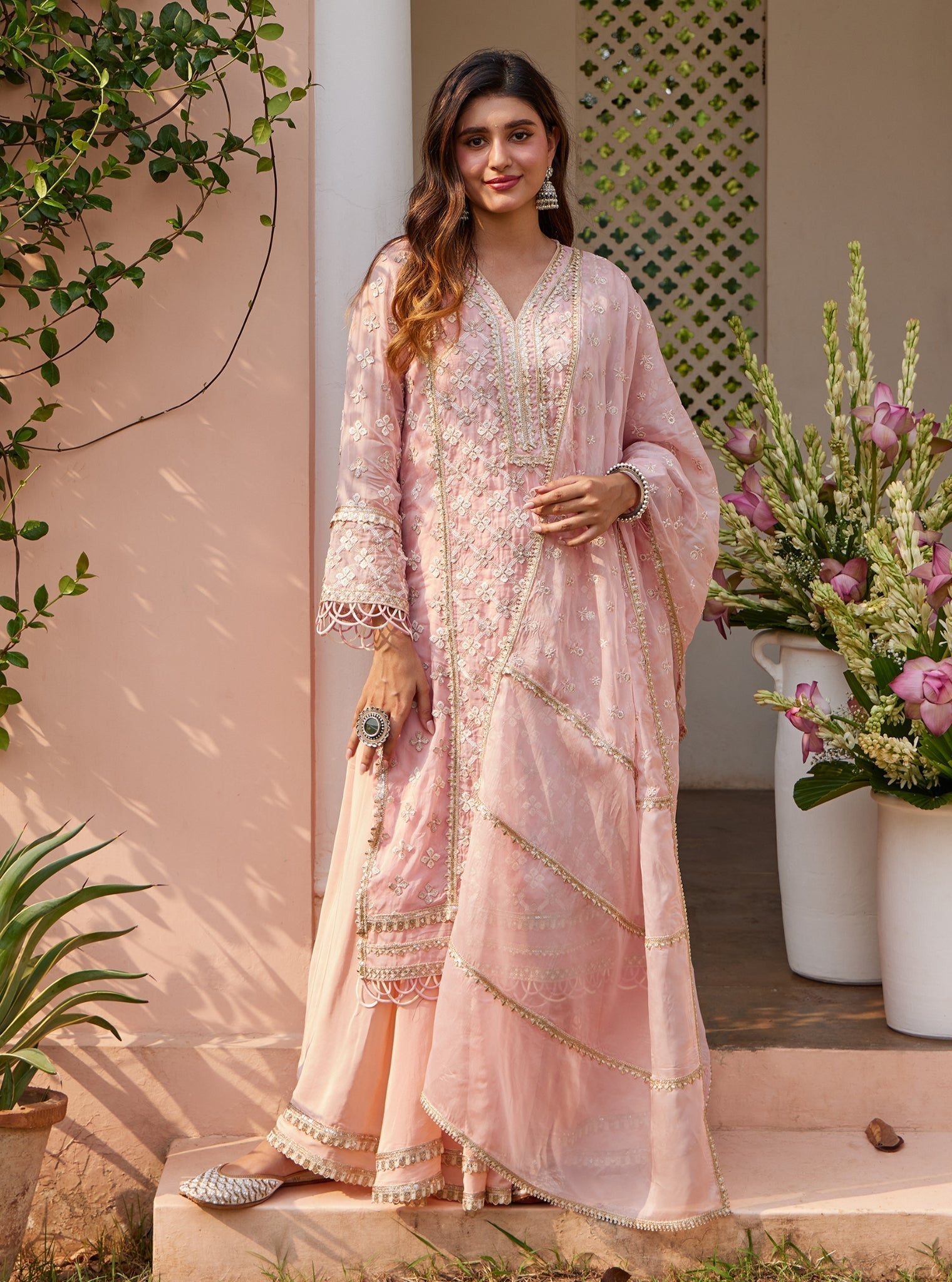 Citra Organza Pink Kurta with Skirt Set