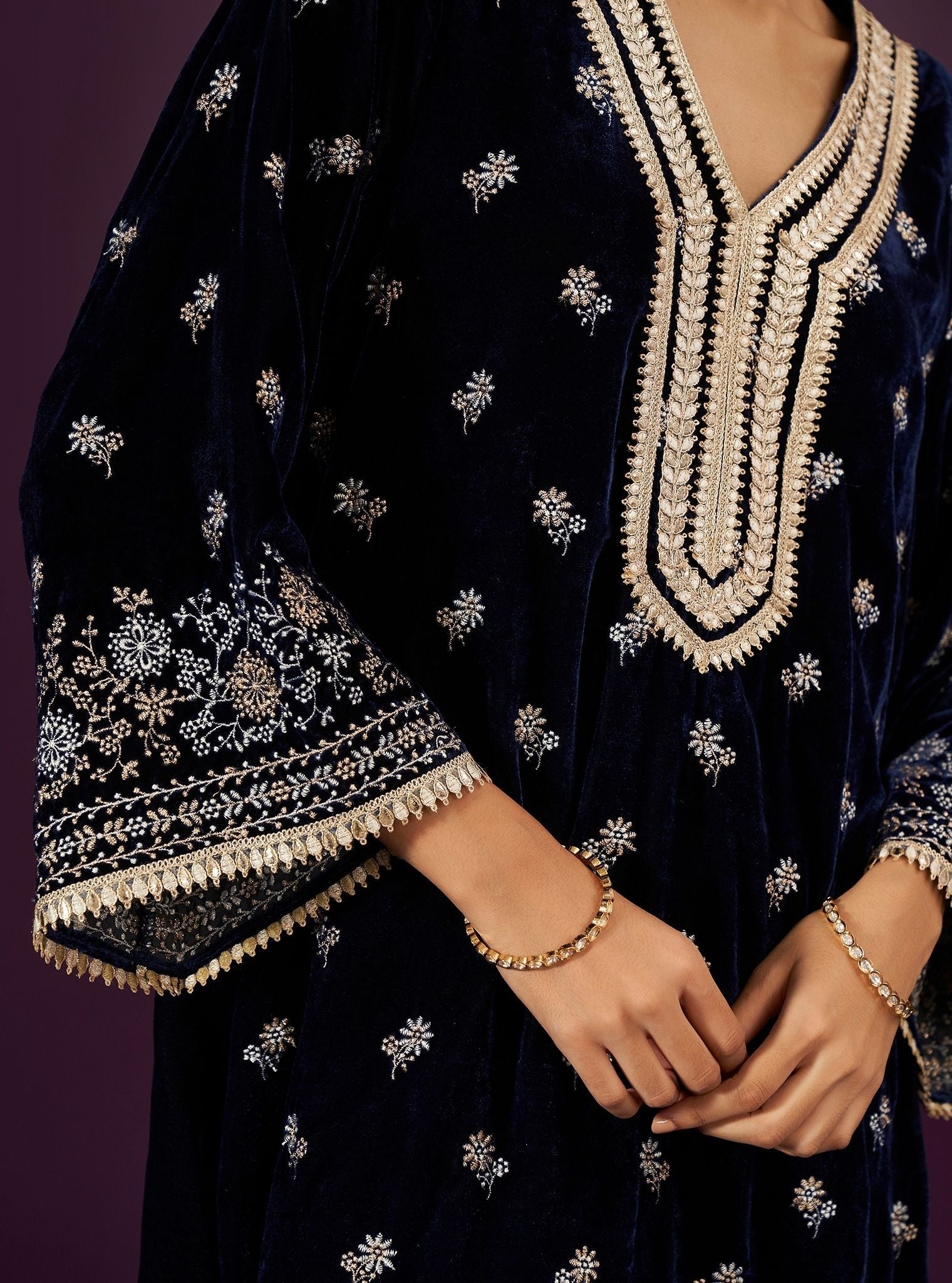 Zia Velvet Navy Kurta Set