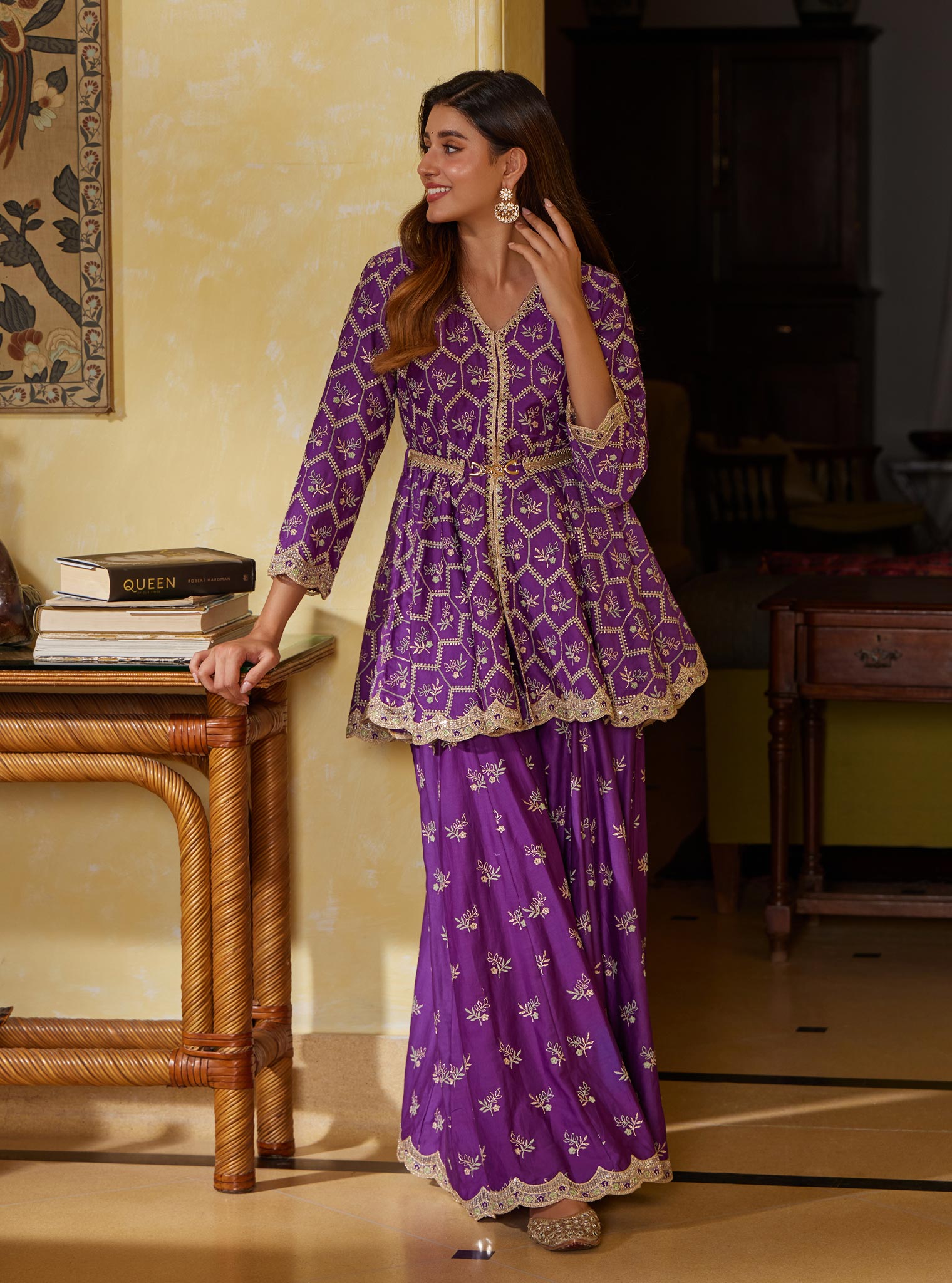 Bisini Pima Purple Top with Sharara Set