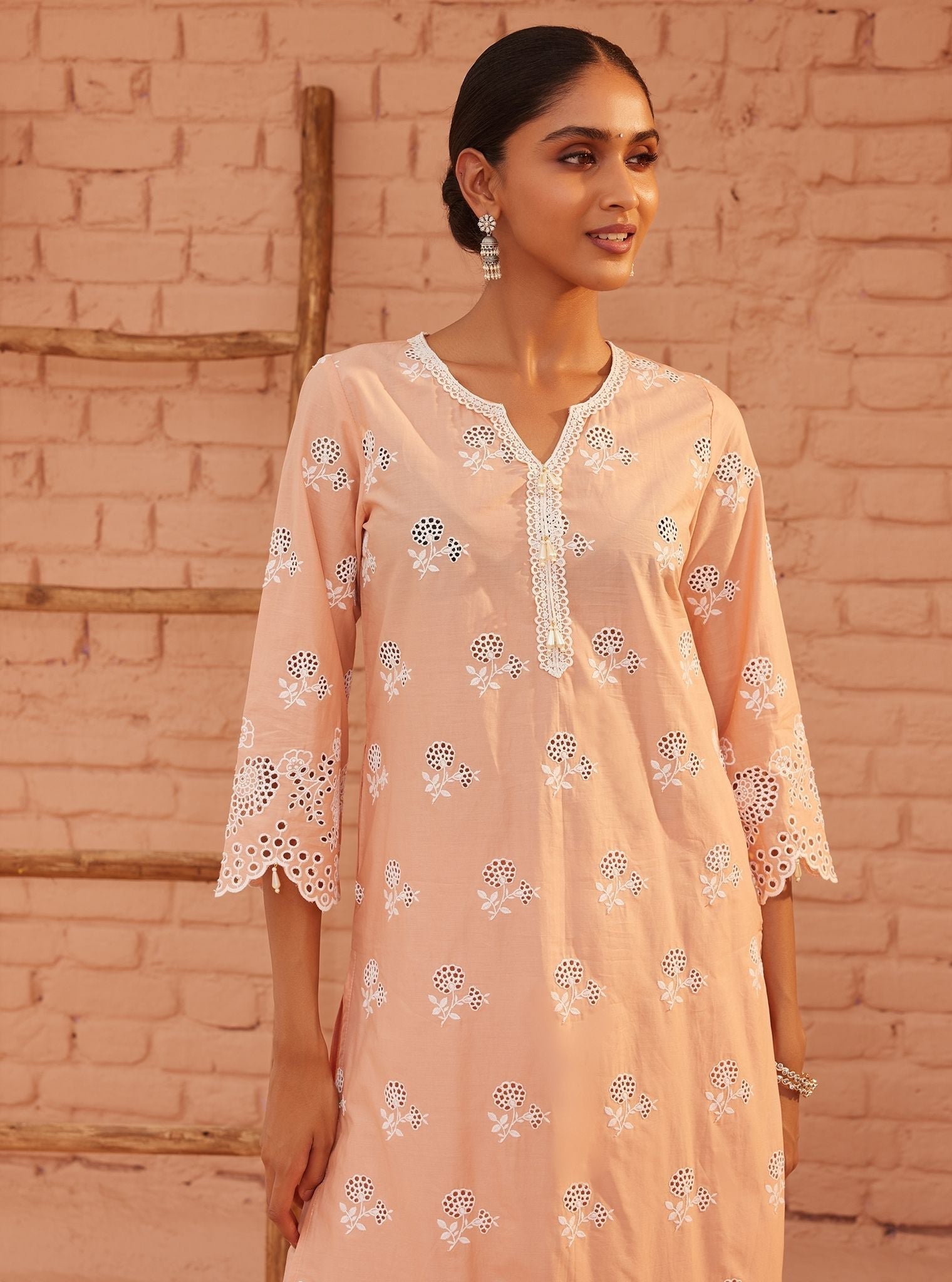 Dahna Supima Cotton Peach Kurta Set