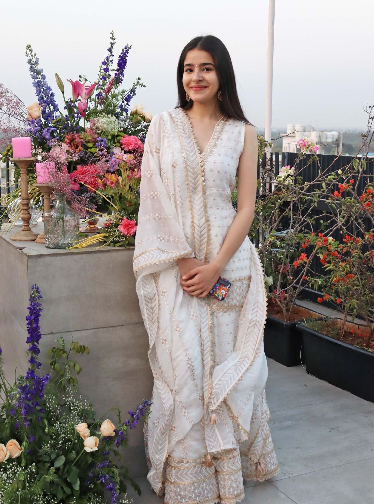 Sangli Organza Off White Kurta with Sharara Set