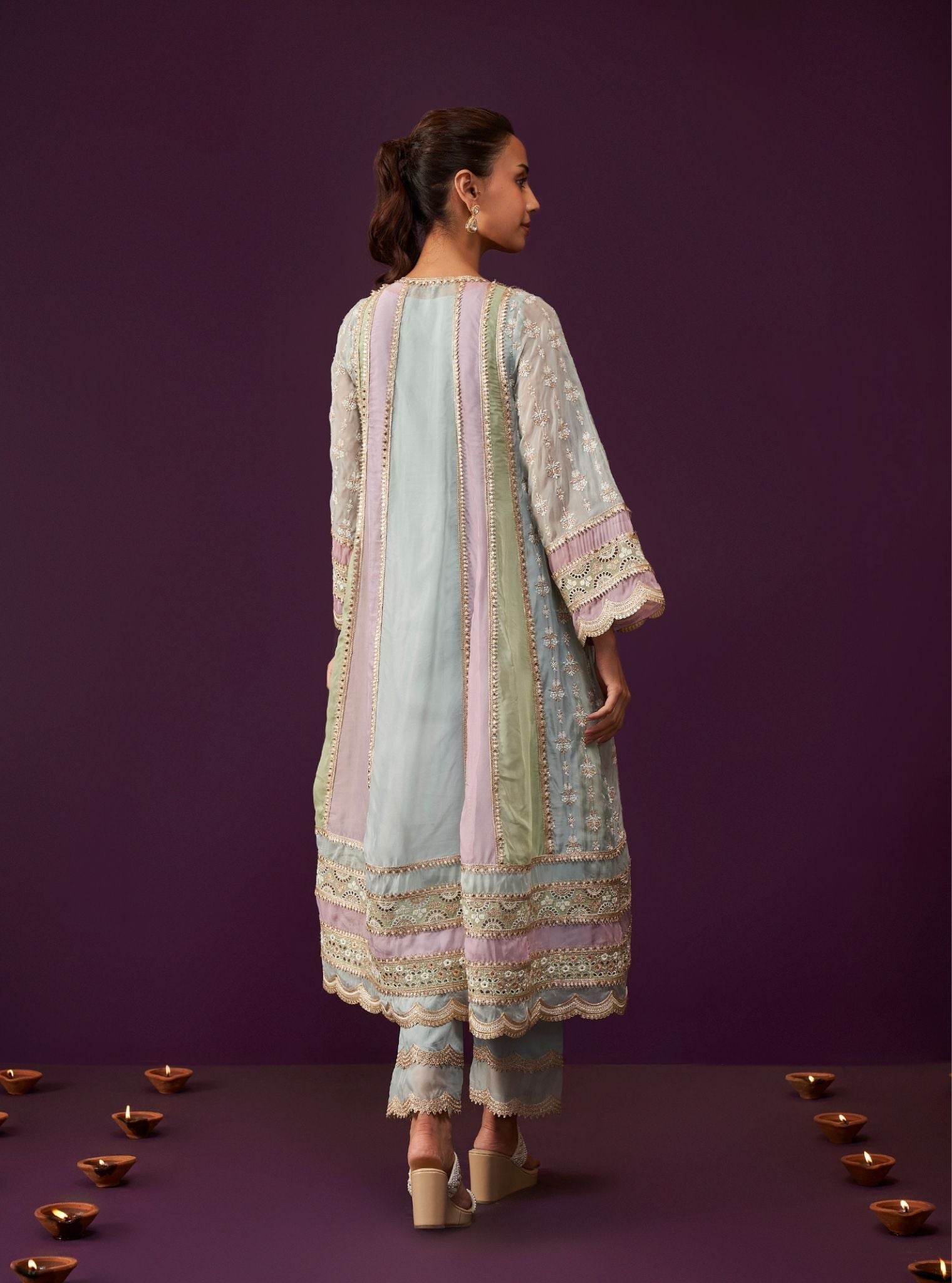 Sawika Organza Light Blue Anarkali Kurta Set