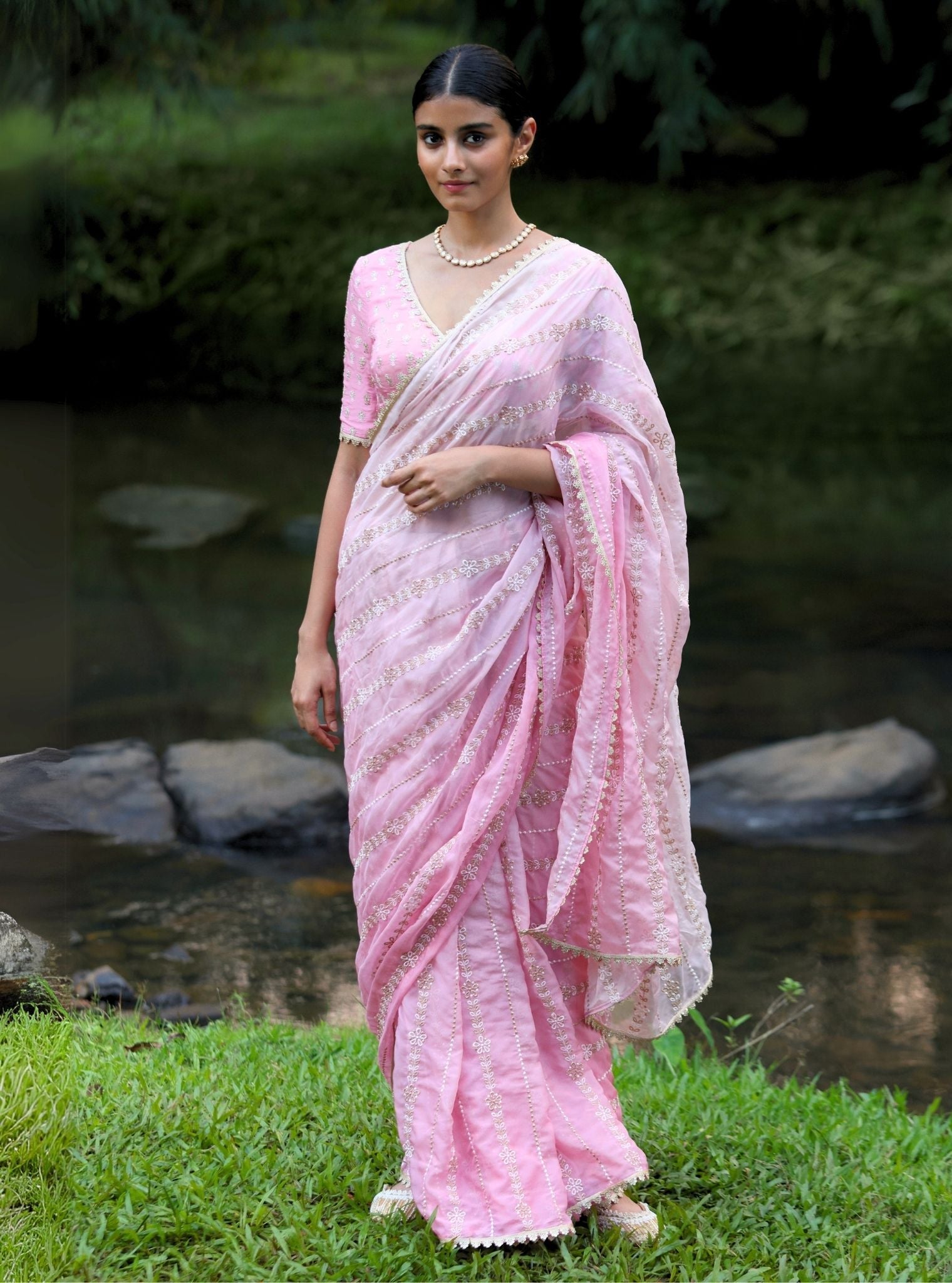 Junoon Organza Ombre Pink Saree