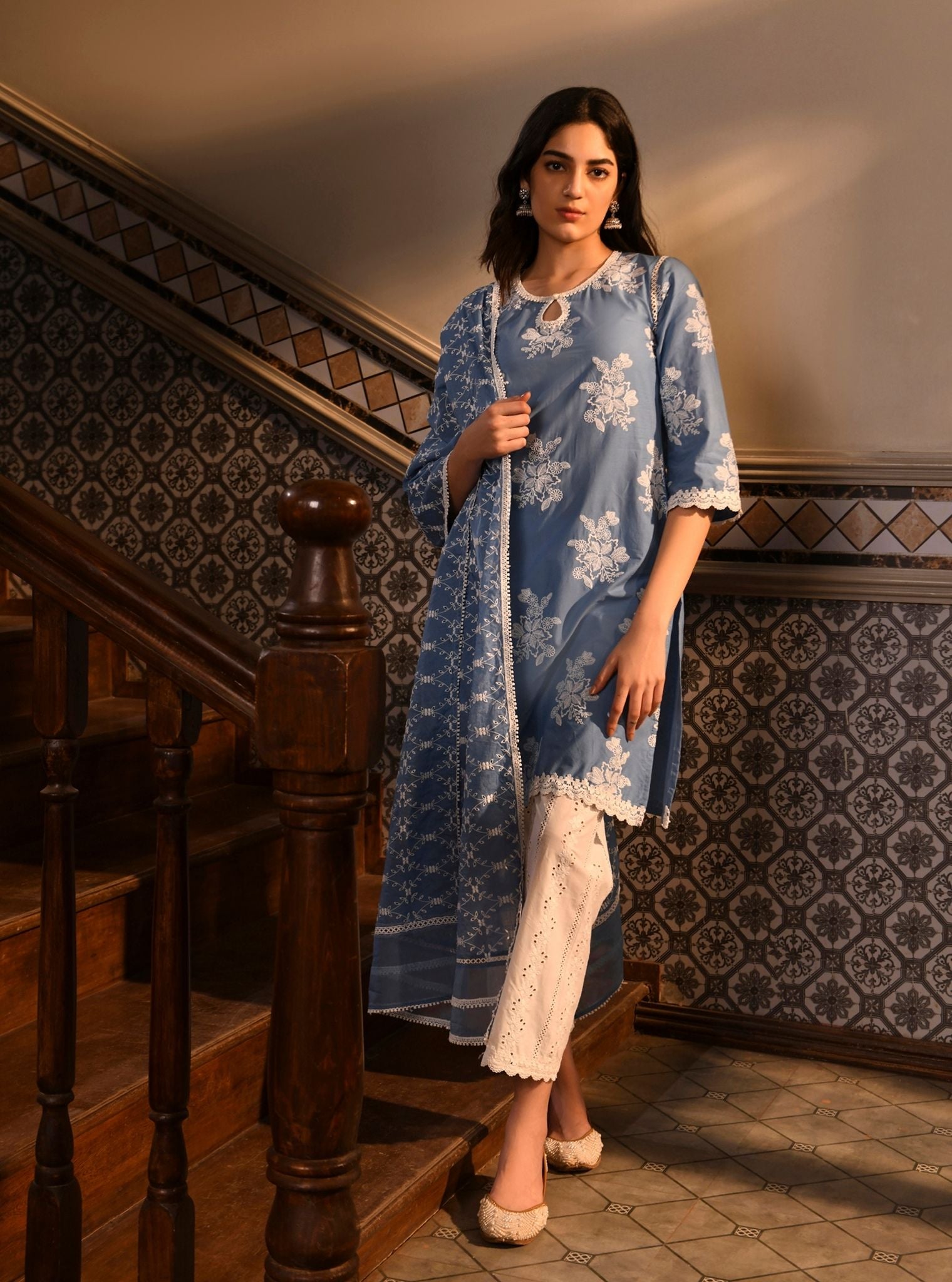Ayda Supima Cotton Denim Kurta Set