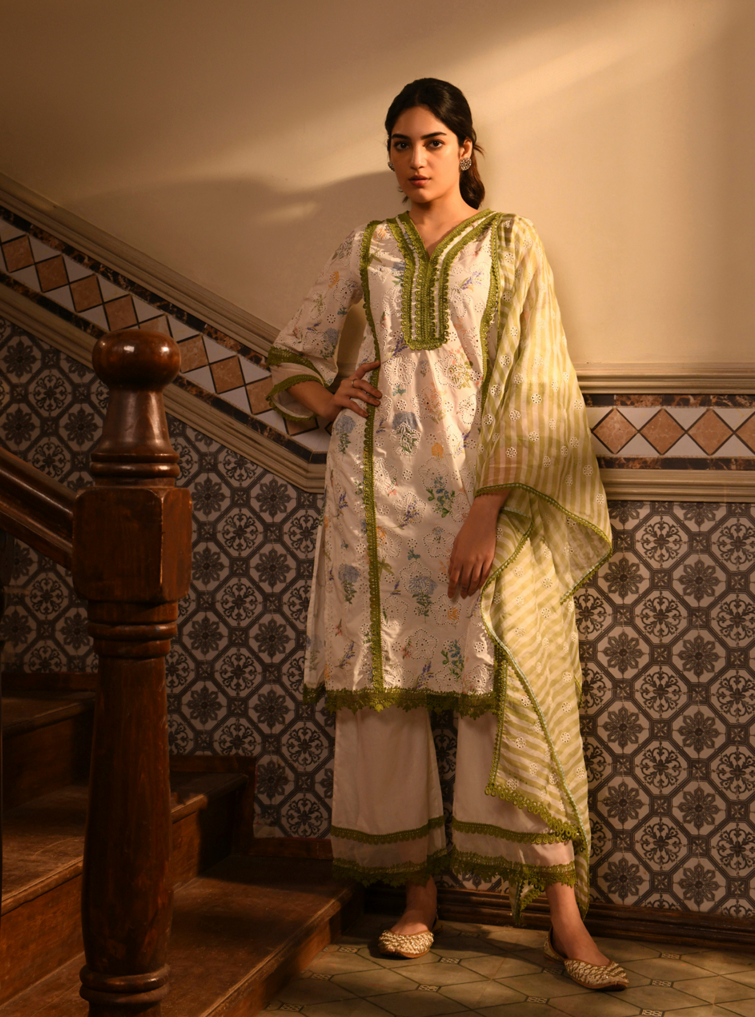 Binita Supima Cotton Printed White Kurta Set