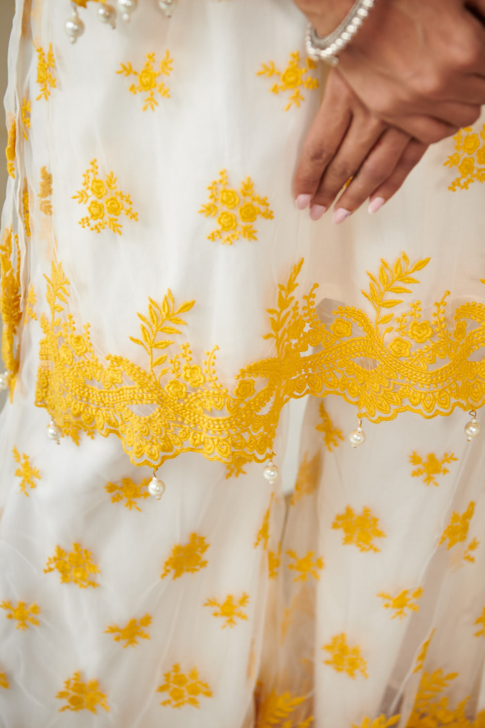 Glenn Net White Kurta with Palazzo Set