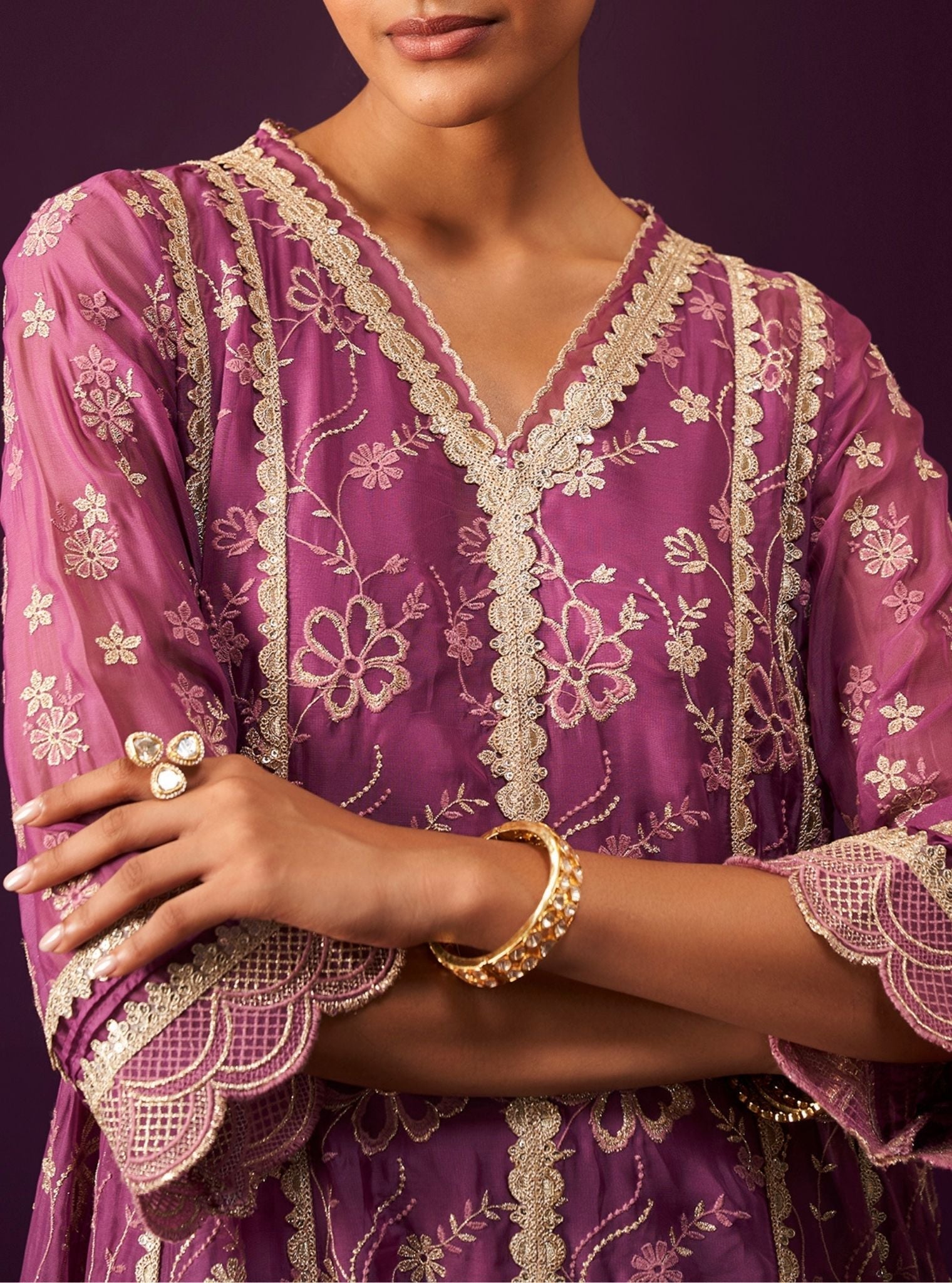 Sirikit Organza Grape Anarkali Kurta Set