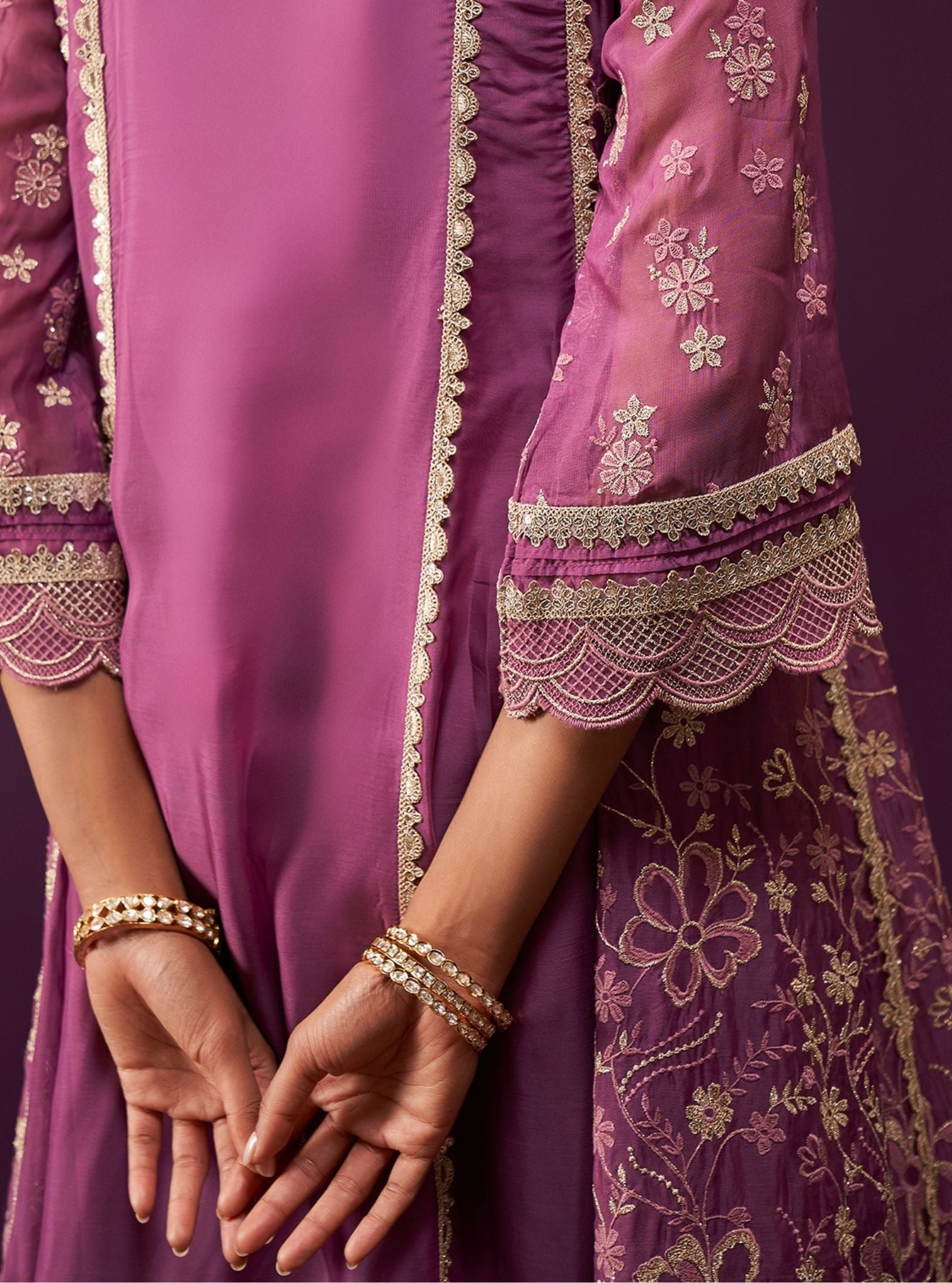 Sirikit Organza Grape Anarkali Kurta Set