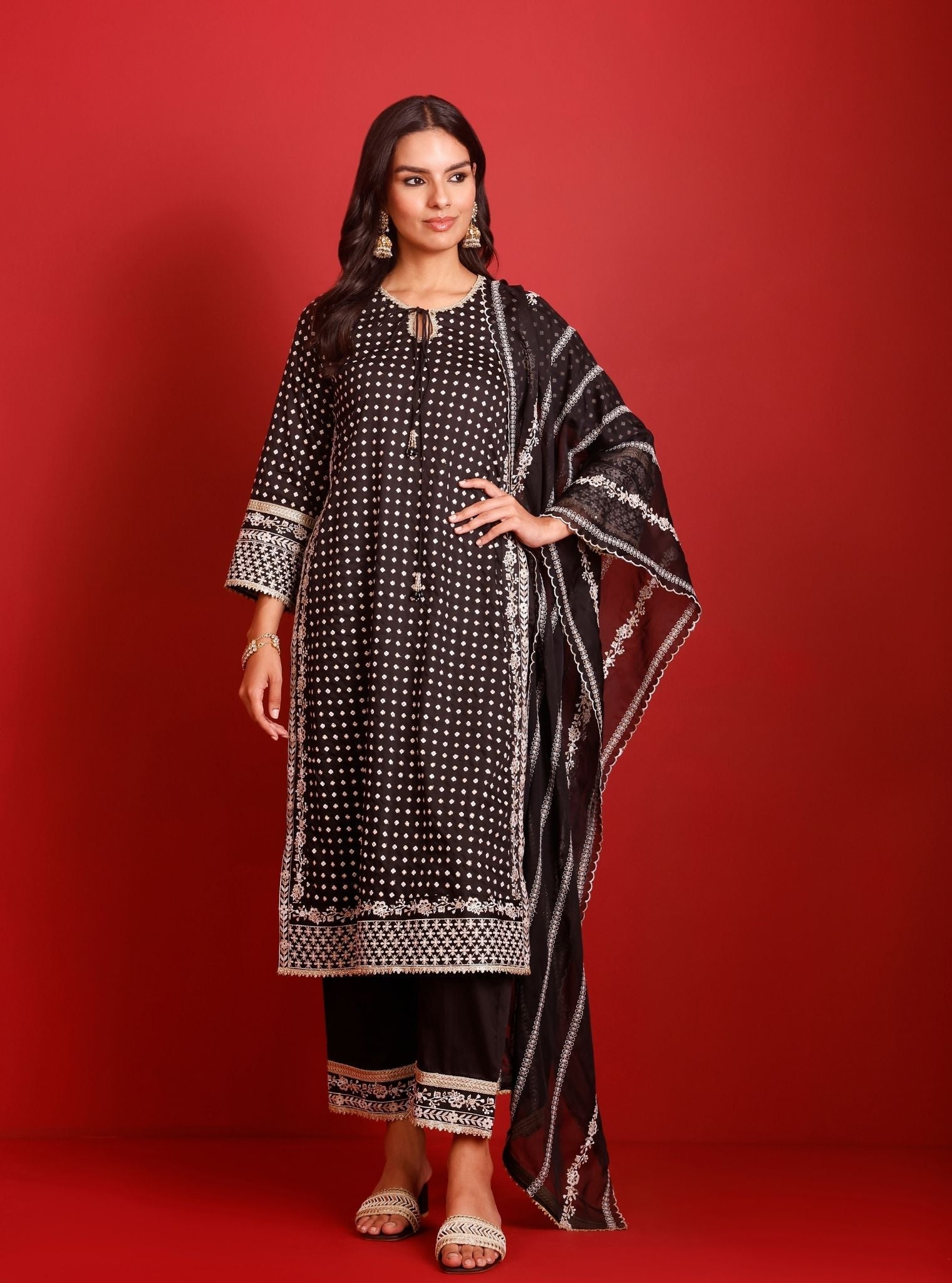 Reya Pima Satin Black Kurta Set