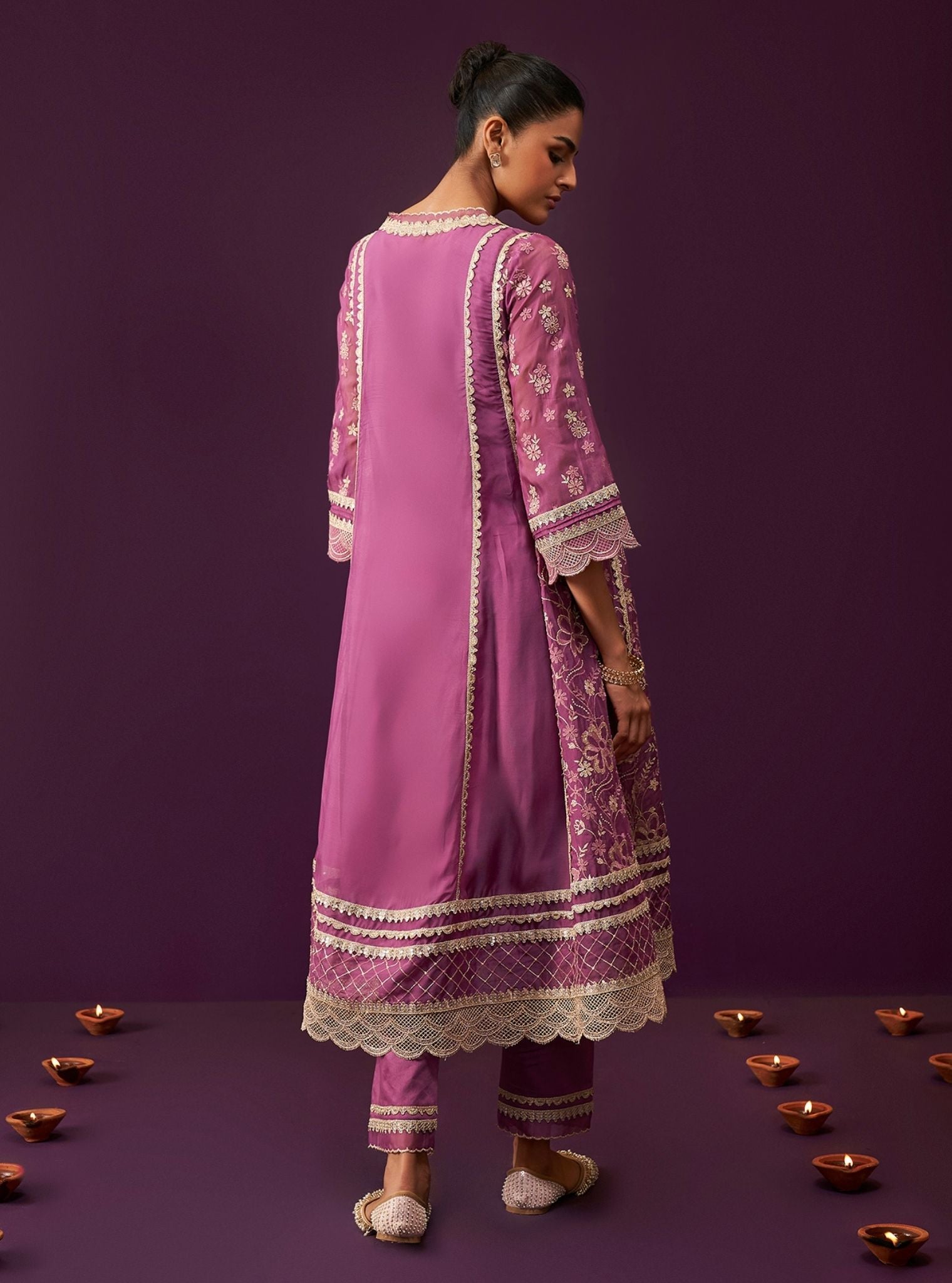 Sirikit Organza Grape Anarkali Kurta Set