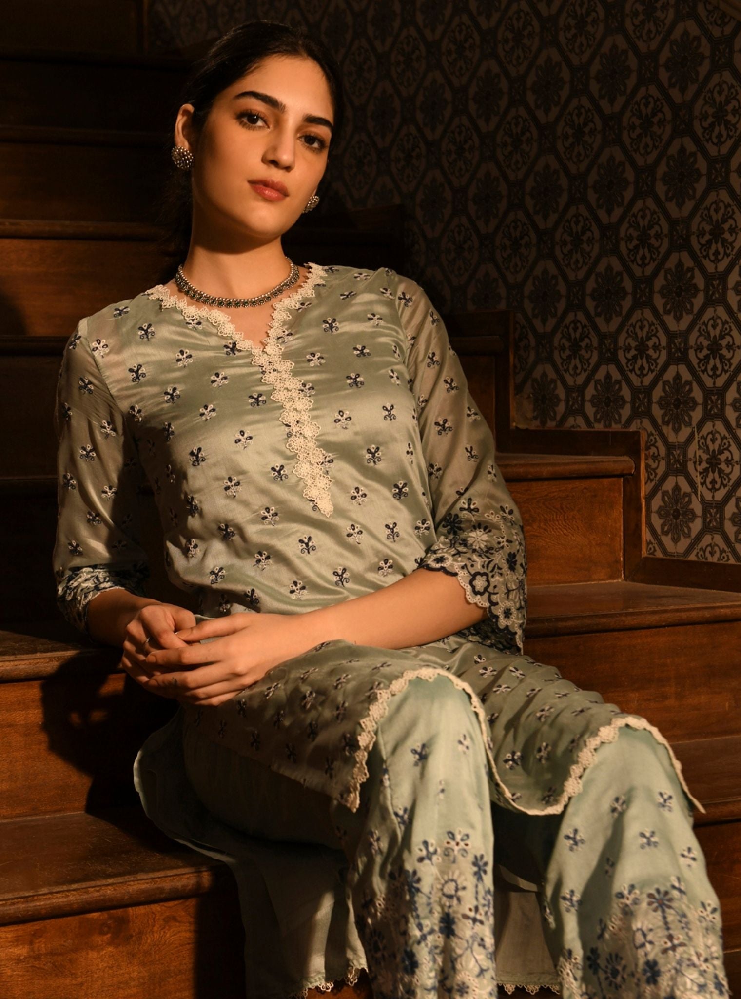 Ray Chanderi Light Blue Kurta Set