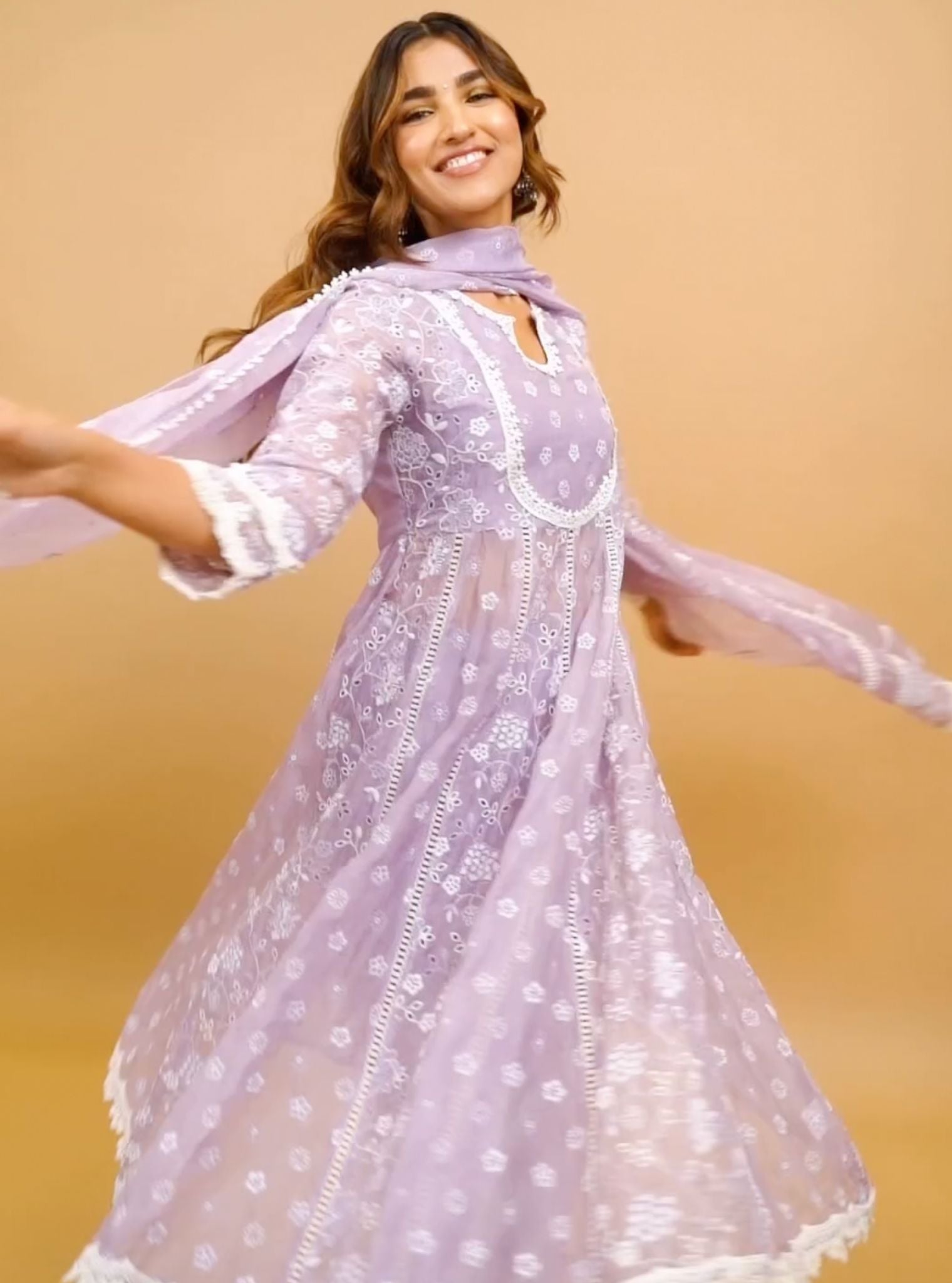 Britney Organza Lavender Anarkali Kurta Set