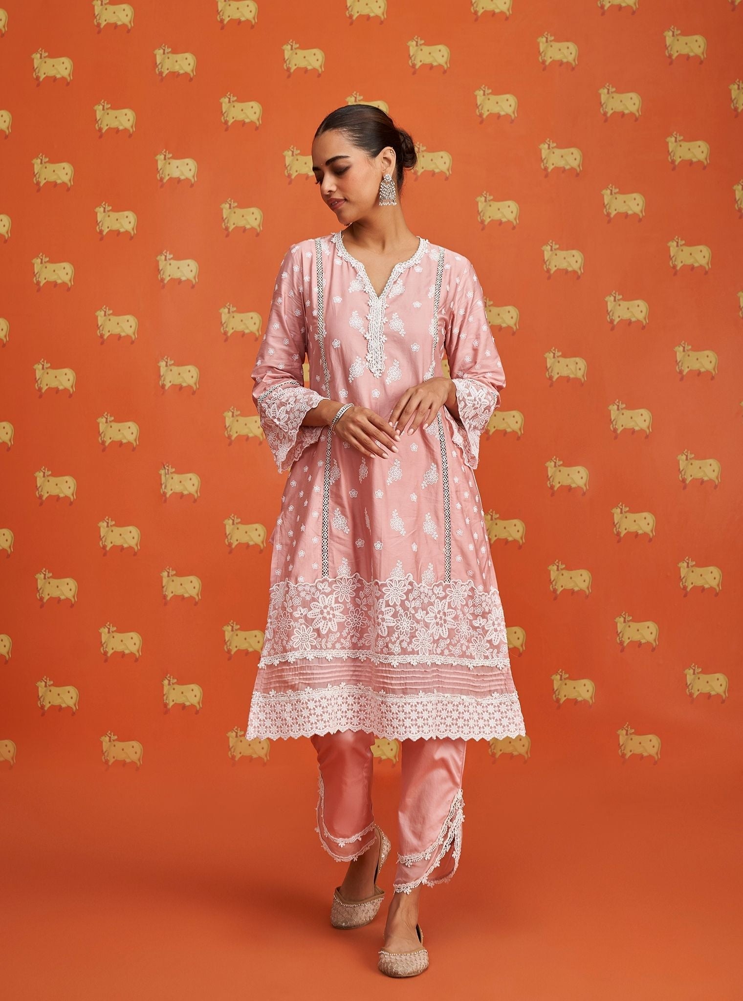 Piti Pima Satin Pink Kurta Set