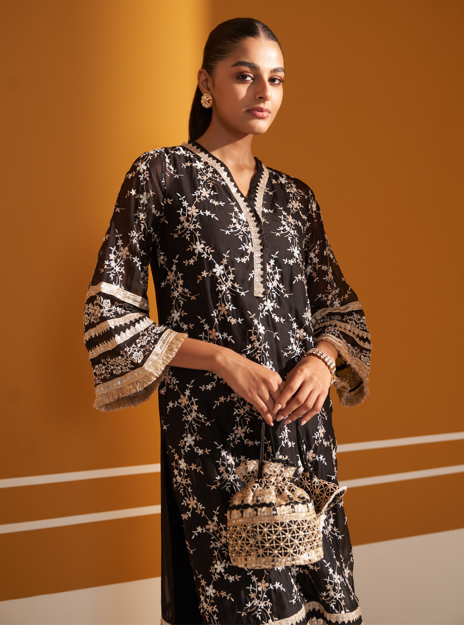 Cinda Organza Black Kurta Set