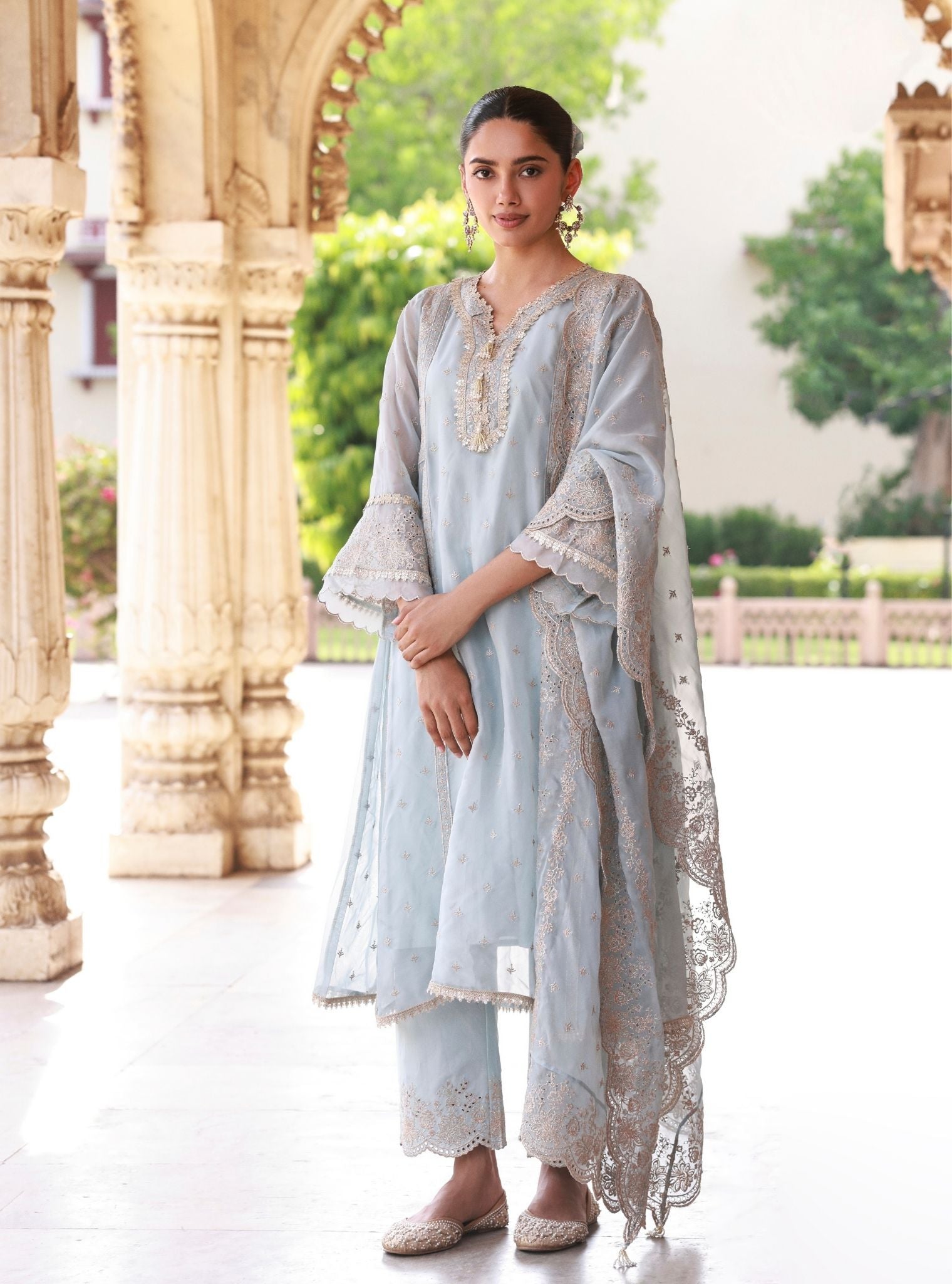 Elusha Organza Light Blue Kurta Set
