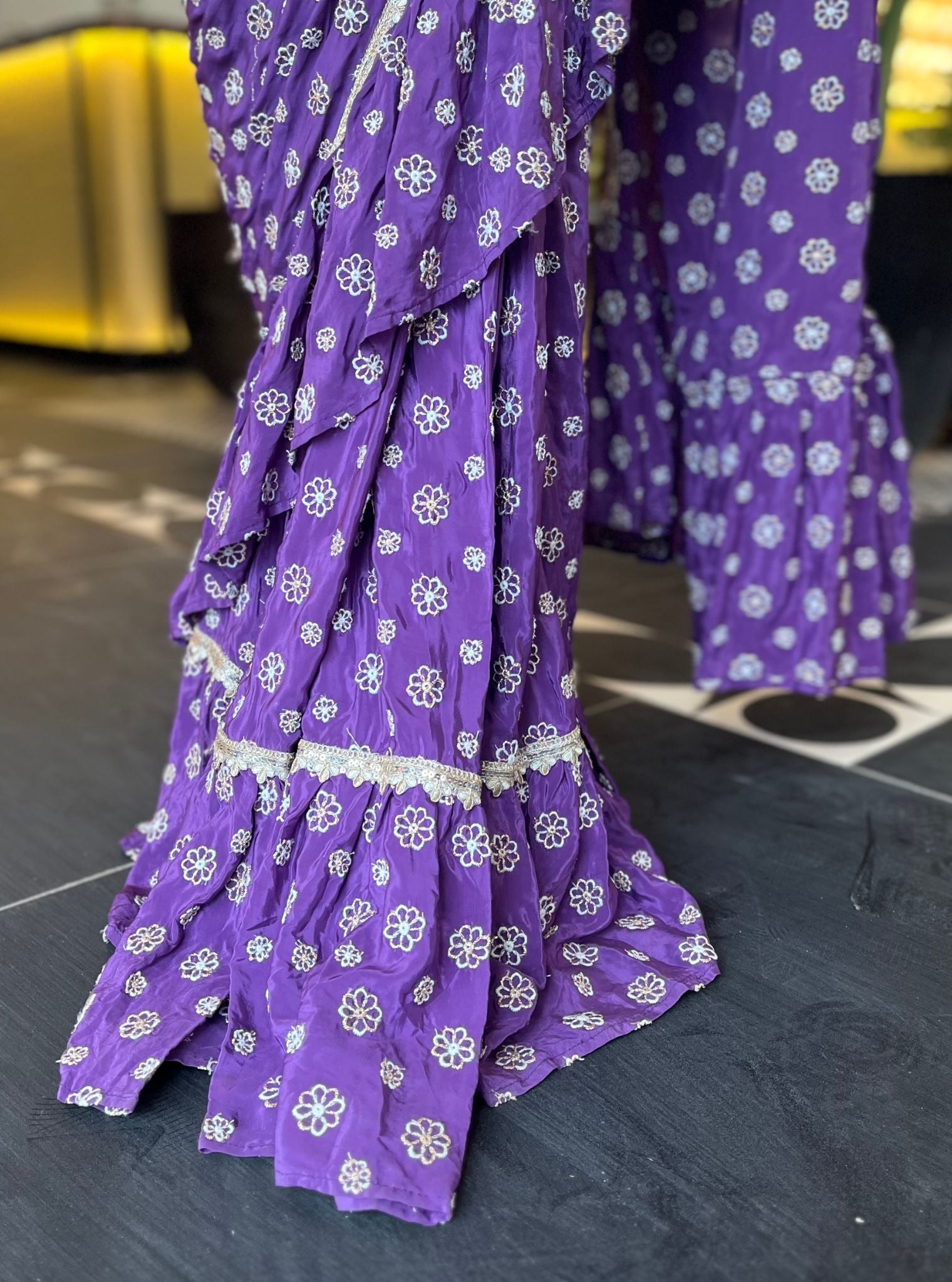Brahmi Crepe Pre-Stitched Purple Saree