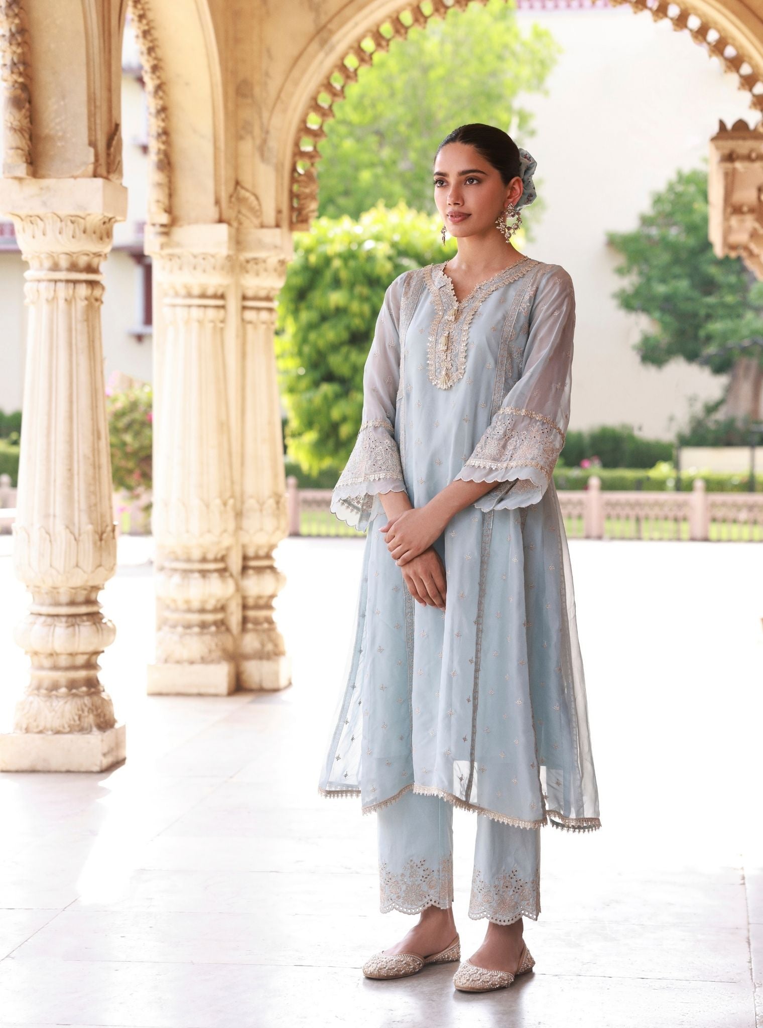 Elusha Organza Light Blue Kurta Set