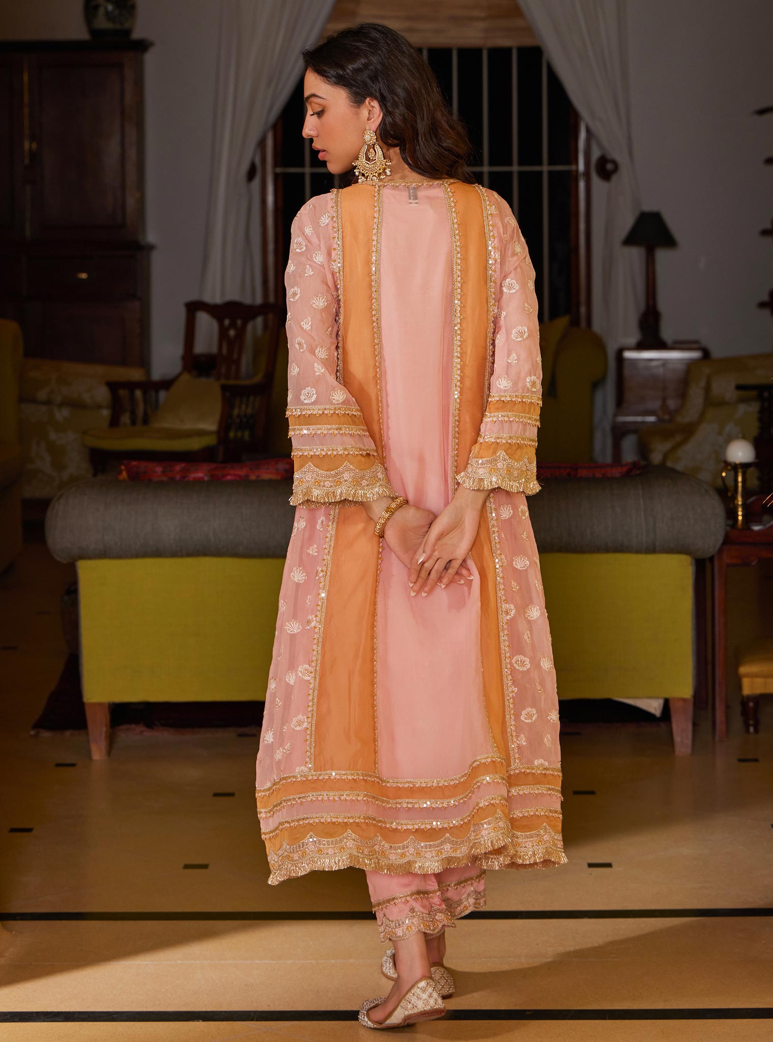Panya Organza Pink Anarkali Kurta Set