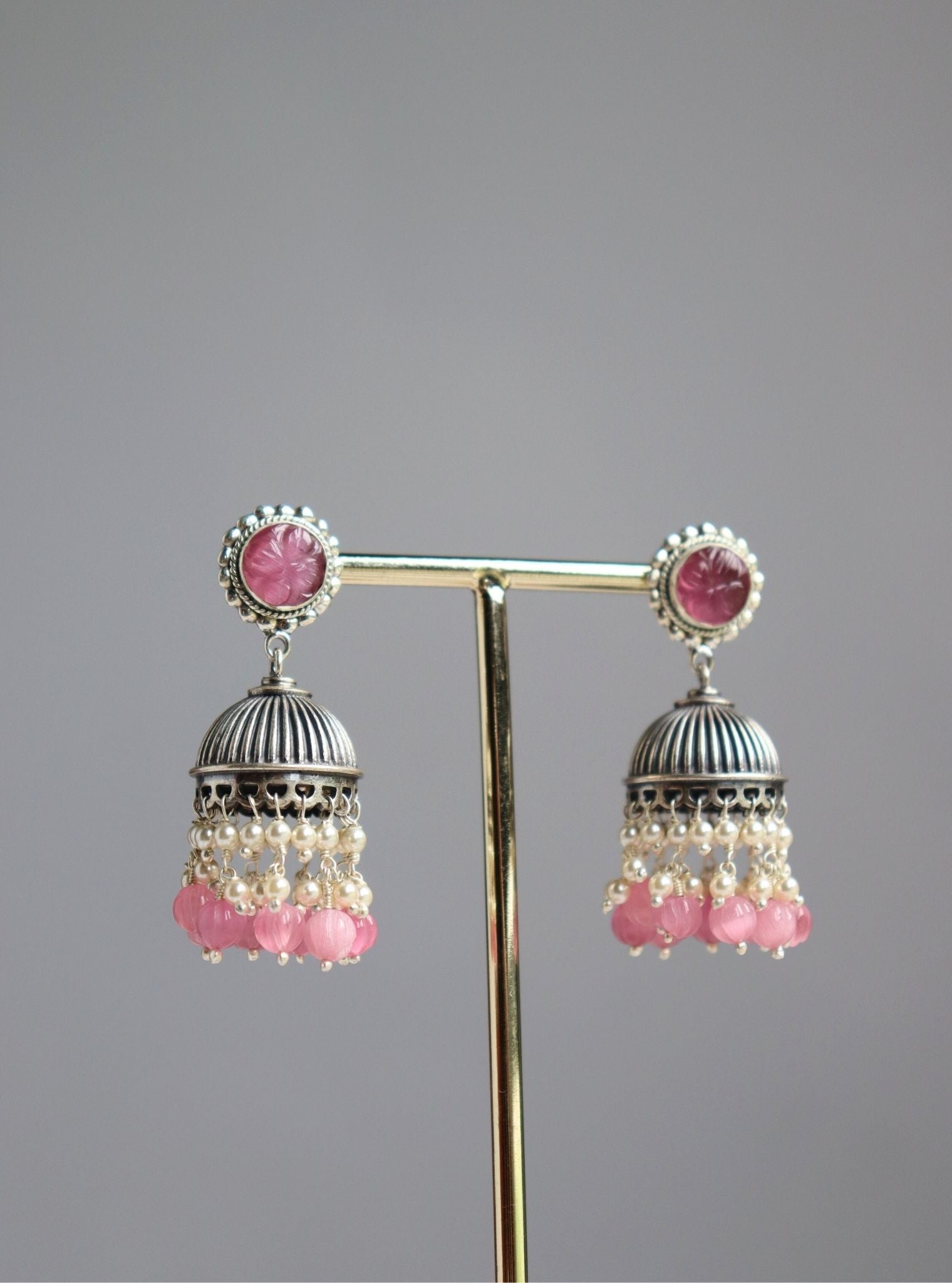 Pure Silver Jia Jhumka Pink