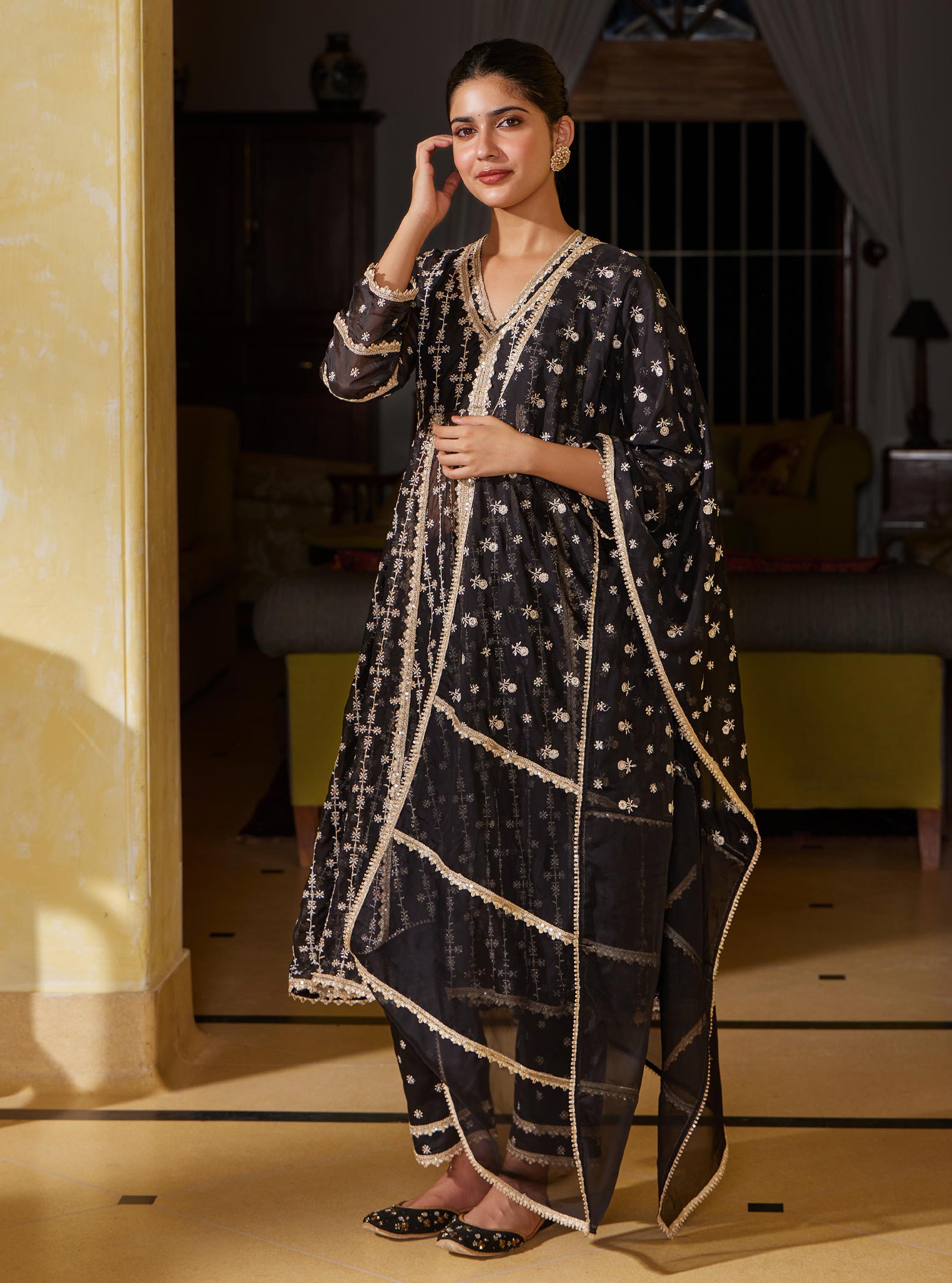 Simhi Organza Black Anarkali Kurta Set