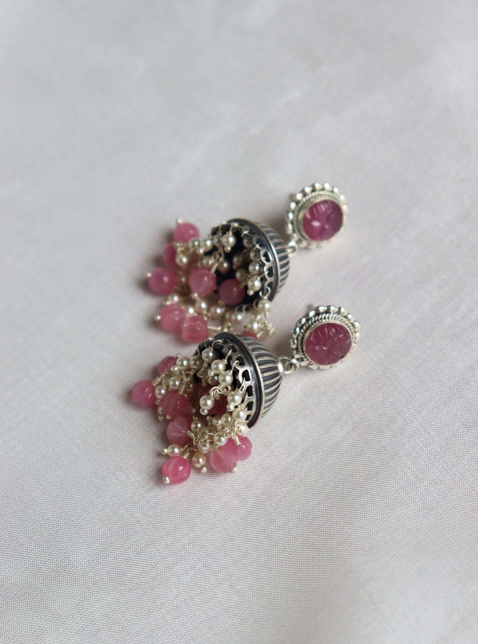 Pure Silver Jia Jhumka Pink